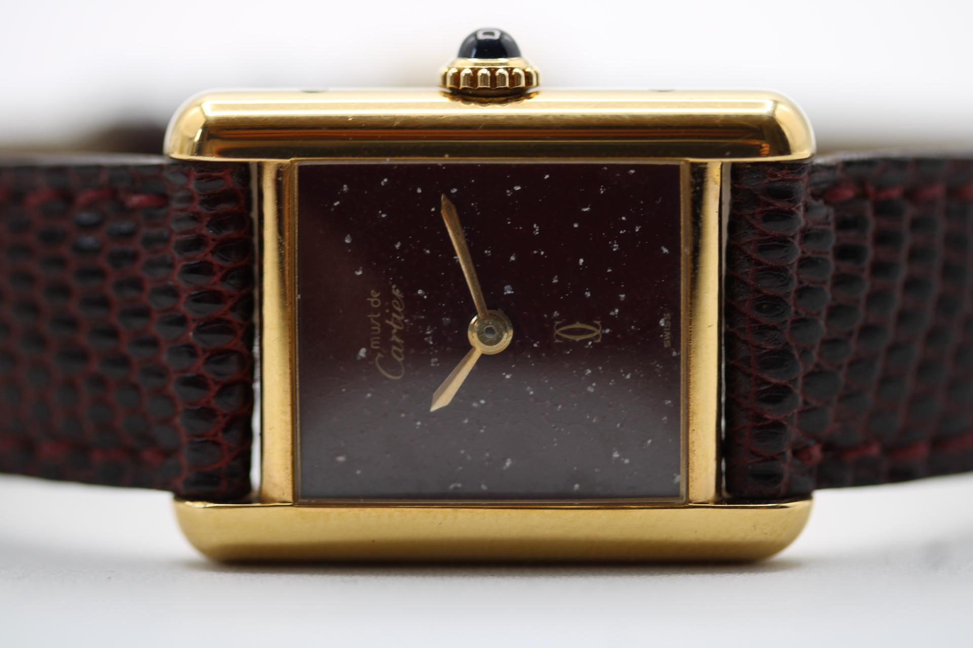 Cartier Must de Cartier Tank Esfera Borgoña Viento Manual Vintage Vermeil En caja 6