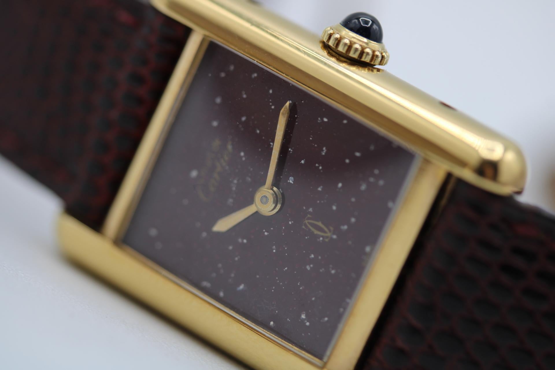 Cartier Must de Cartier Tank Esfera Borgoña Viento Manual Vintage Vermeil En caja 9