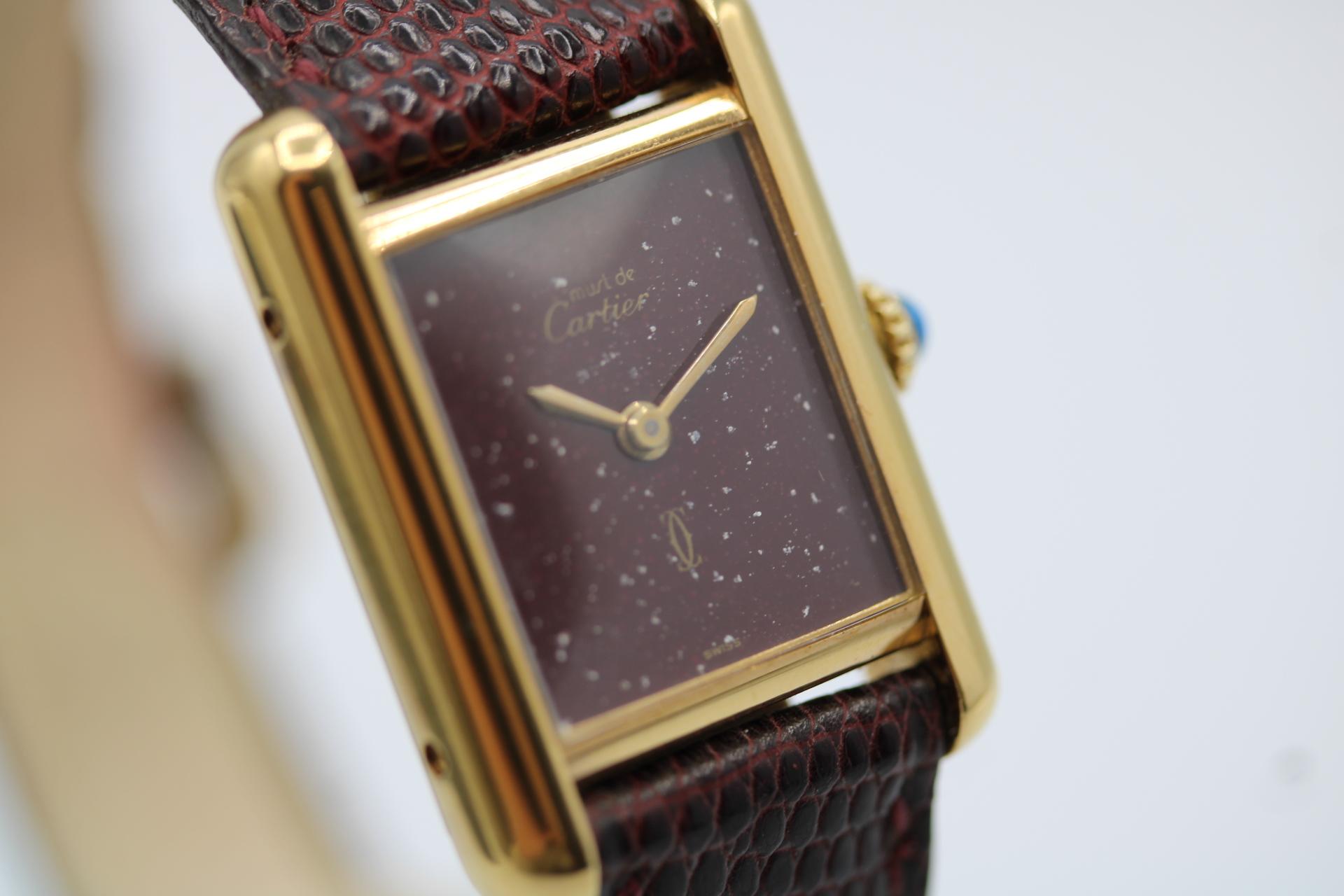 Cartier Must de Cartier Tank Esfera Borgoña Viento Manual Vintage Vermeil En caja 1