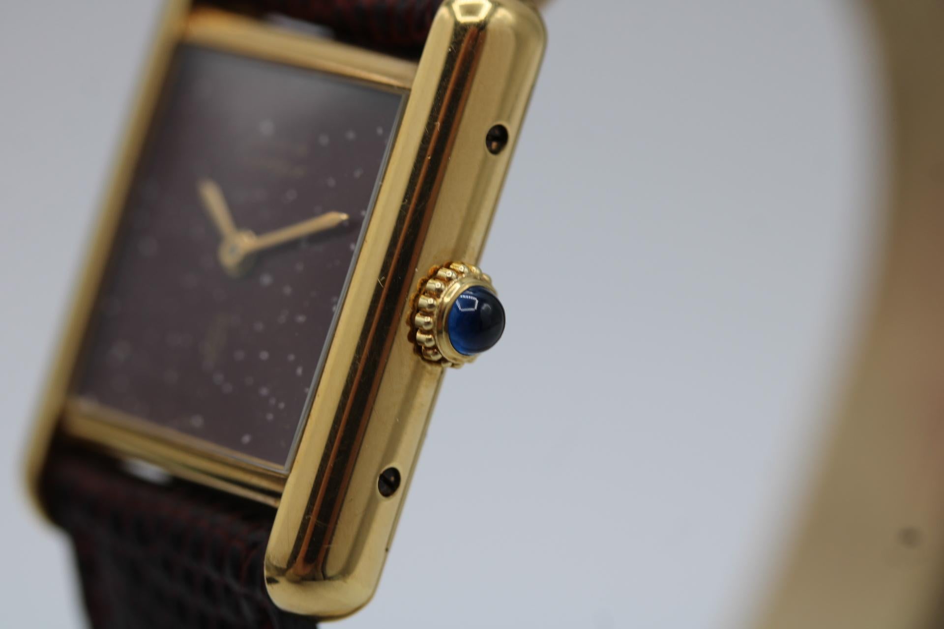 Cartier Must de Cartier Tank Esfera Borgoña Viento Manual Vintage Vermeil En caja 2