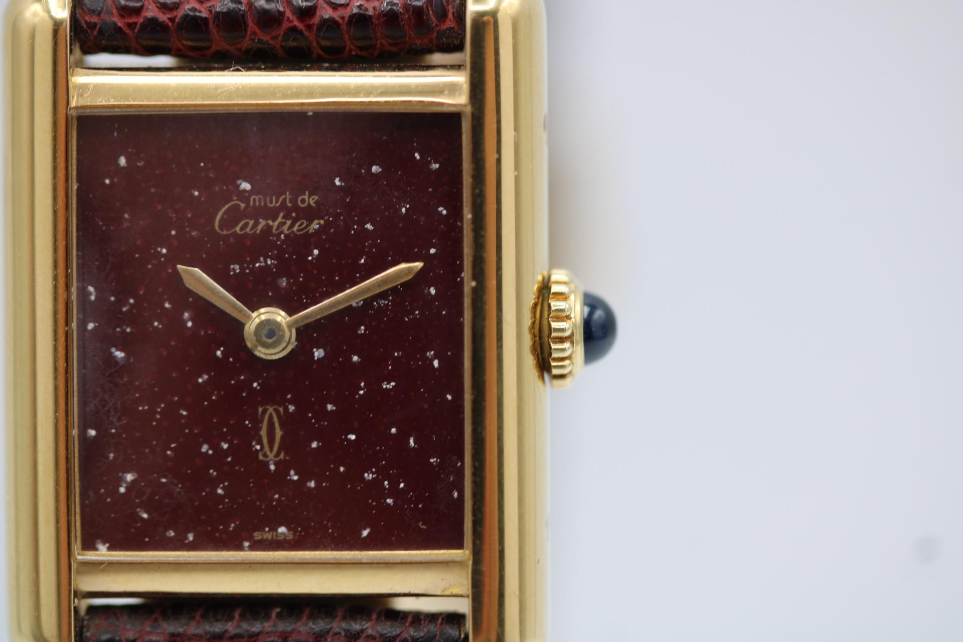 Cartier Must de Cartier Tank Esfera Borgoña Viento Manual Vintage Vermeil En caja 3