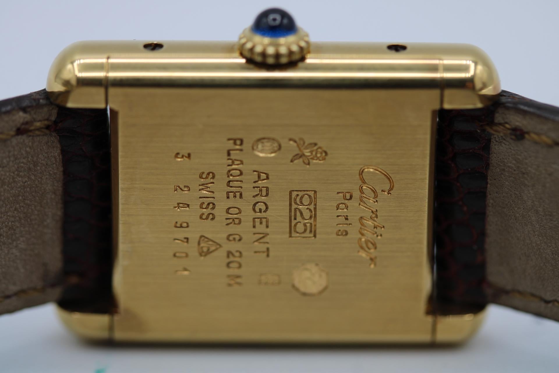 Cartier Must de Cartier Tank Esfera Borgoña Viento Manual Vintage Vermeil En caja 5