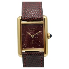 Cartier Must de Cartier Tank Burgunderfarbenes Zifferblatt Handaufzug Vintage Vermeil Schachtel