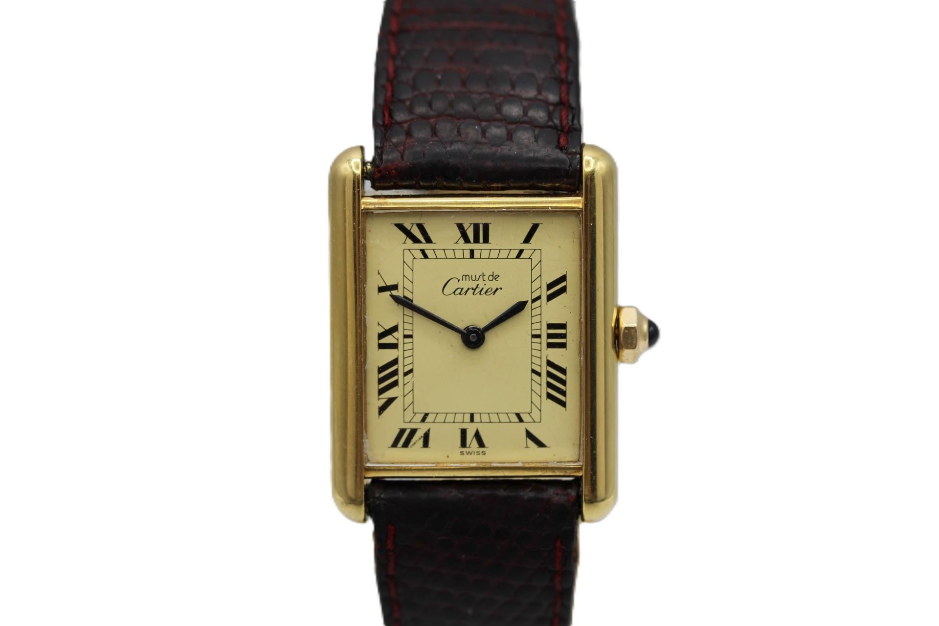 Cartier, Cartier, Cartier it seems to all be about Cartier right now. This Cartier Must De Cartier Tank Vermeil is another fine example.

This Cartier Must De Cartier is presented in excellent working order but showing some signs of wear as would be