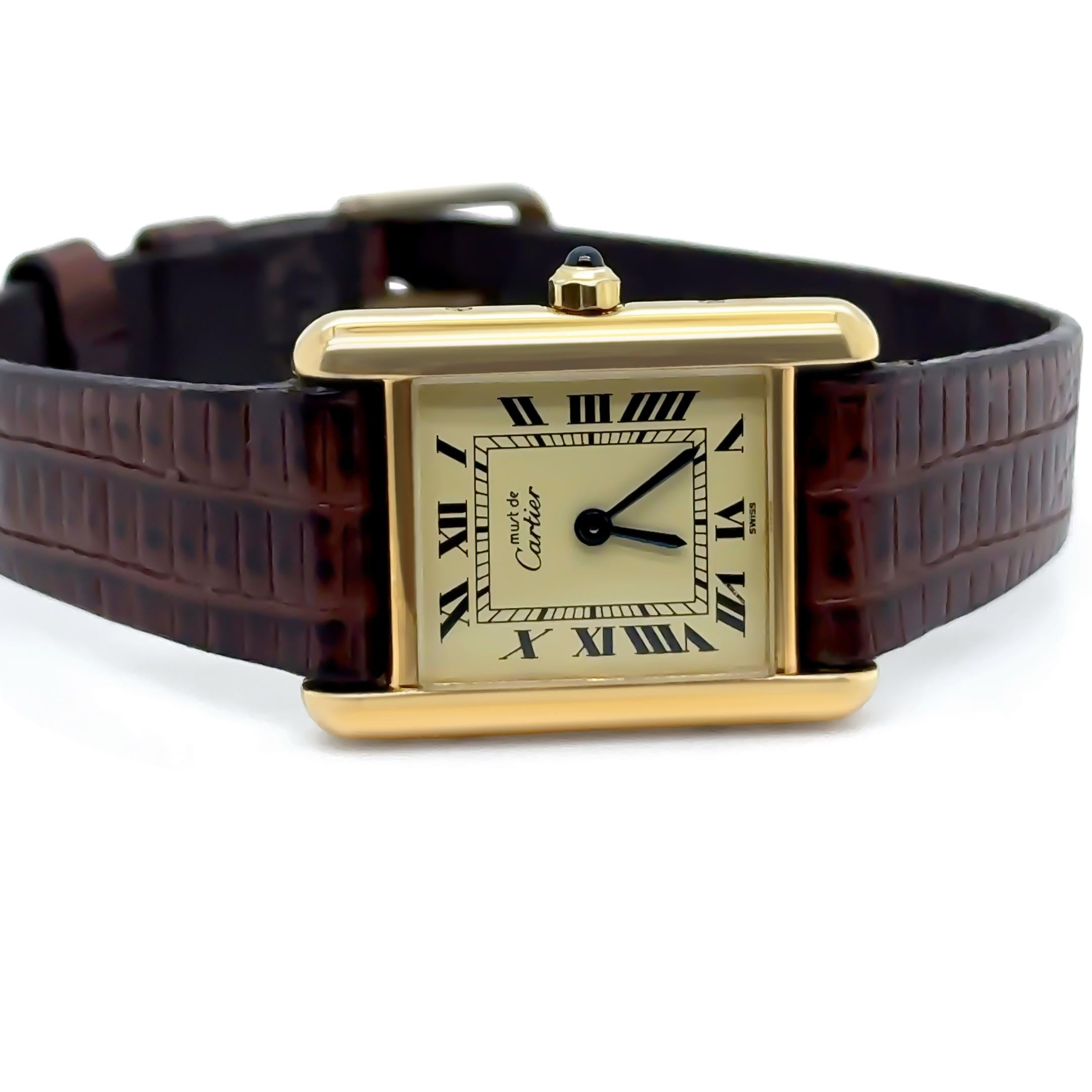 Cartier Must de Cartier Tank Vermeil Quarzuhr im Zustand „Hervorragend“ in SYDNEY, NSW