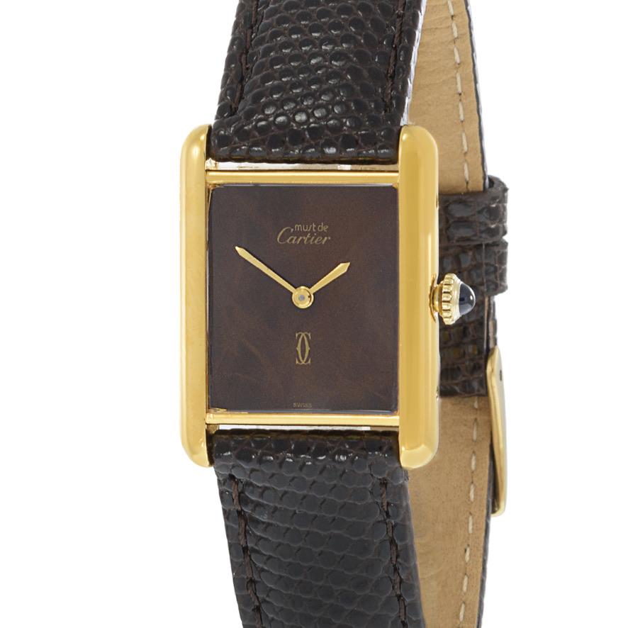 Cartier Must de Cartier Tank Vermeil Rare Brown Zifferblatt Handaufzug im Zustand „Hervorragend“ in New York, NY
