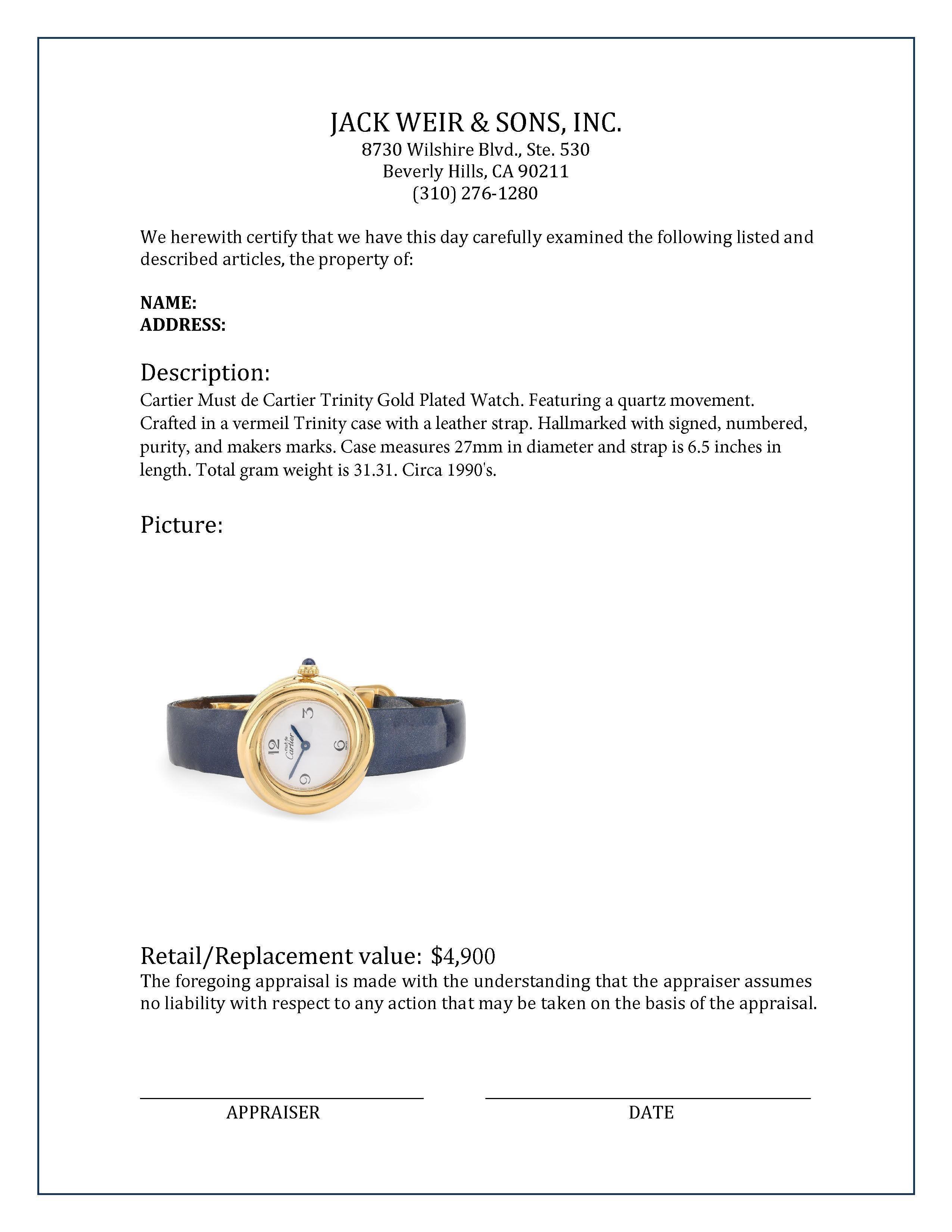 Cartier Must de Cartier Trinity Gold Plated Watch 1