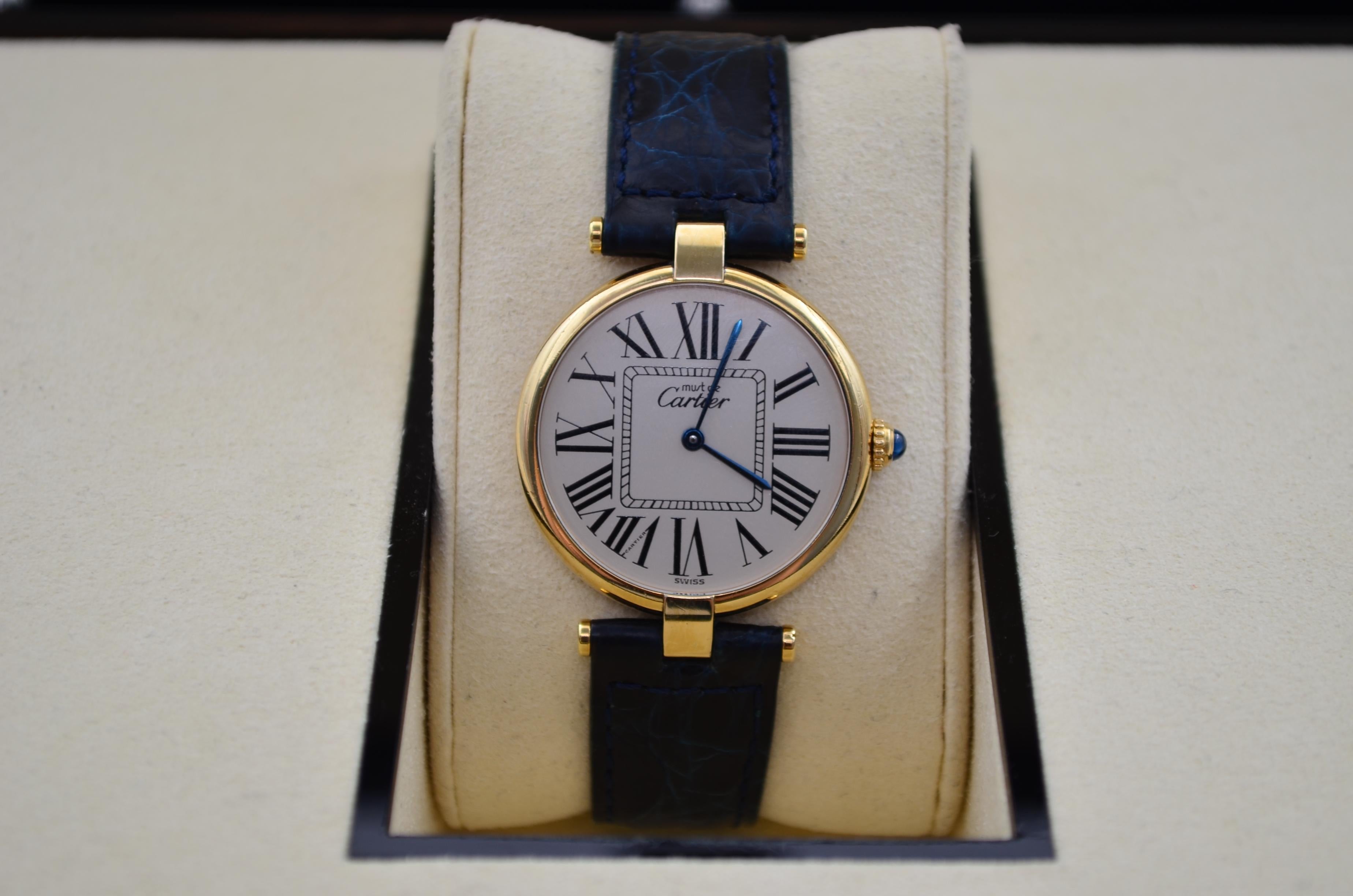 Cartier Must De Cartier Vendome Vermeil Watch 30mm Gold Plated Quartz Ref 590003 In Excellent Condition For Sale In București, RO
