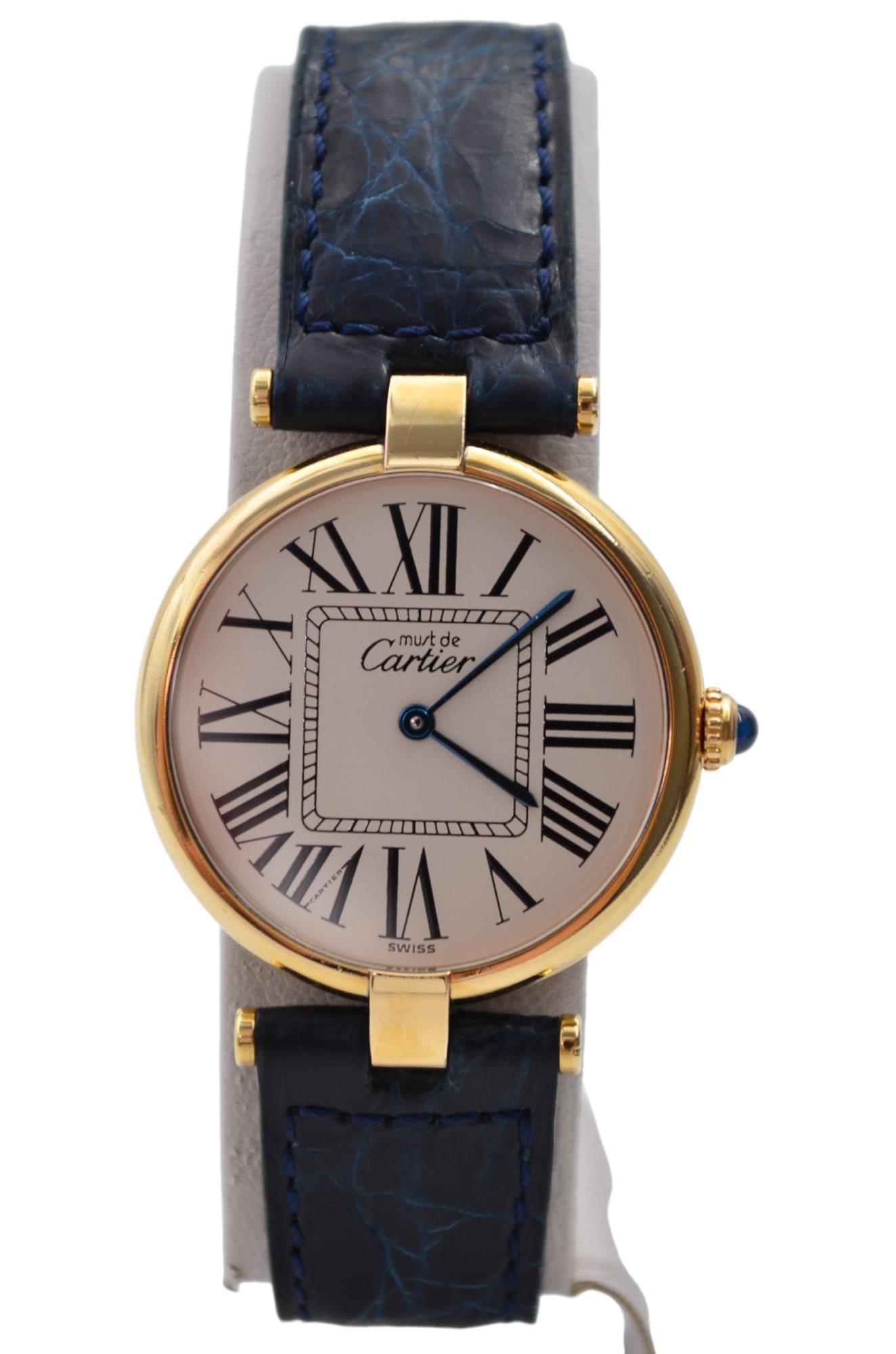 Women's Cartier Must De Cartier Vendome Vermeil Watch 30mm Gold Plated Quartz Ref 590003 For Sale