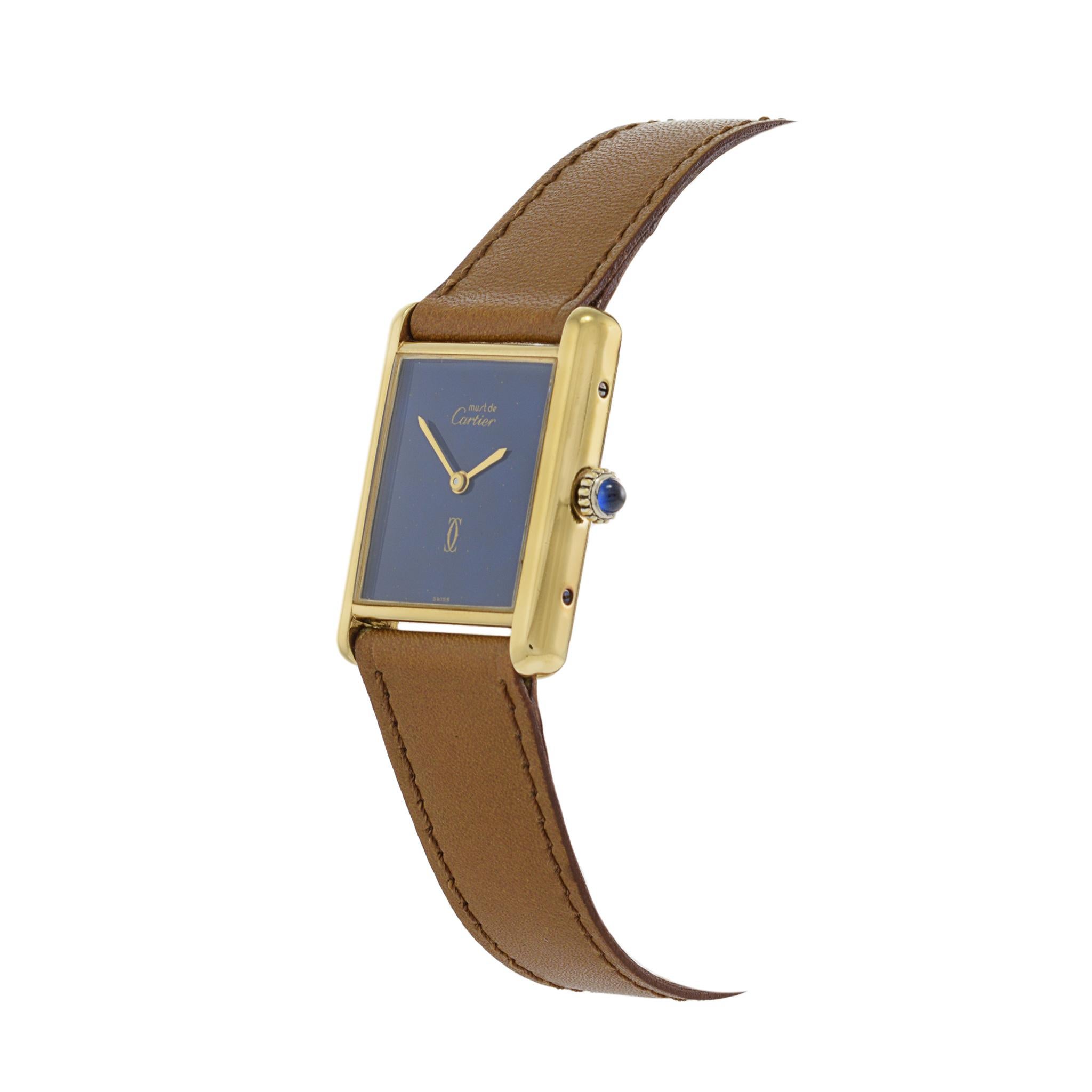 Retro Cartier Must de Cartier Vermeil Manual Wind Tank Watch Lapis Dial 1970's