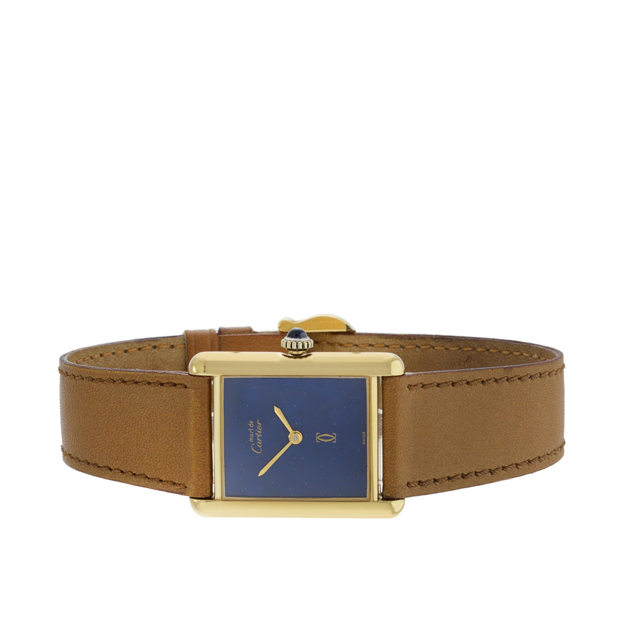 Cartier Must de Cartier Vermeil Manual Wind Tank Watch Lapis Dial 1970's In Good Condition In New York, NY