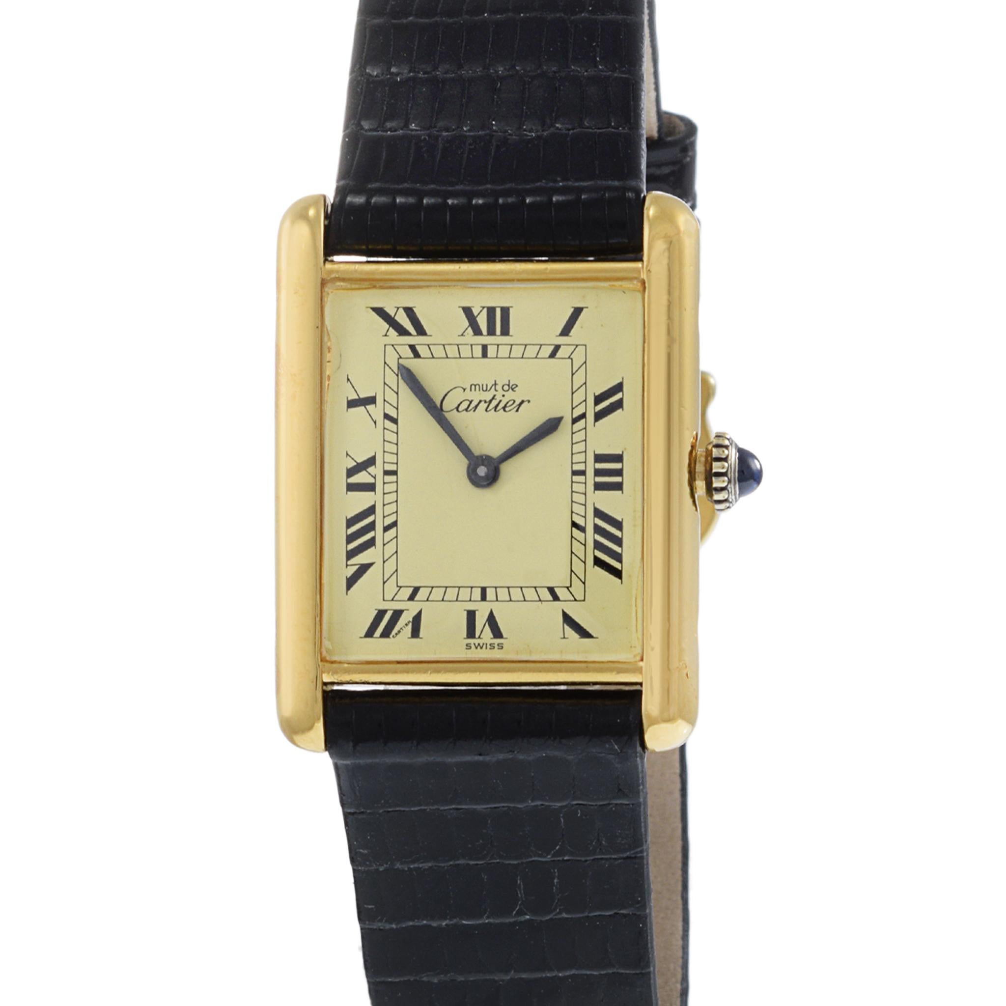 Cartier Must de Cartier Vermeil-Tank mit Handaufzug im Zustand „Hervorragend“ in New York, NY