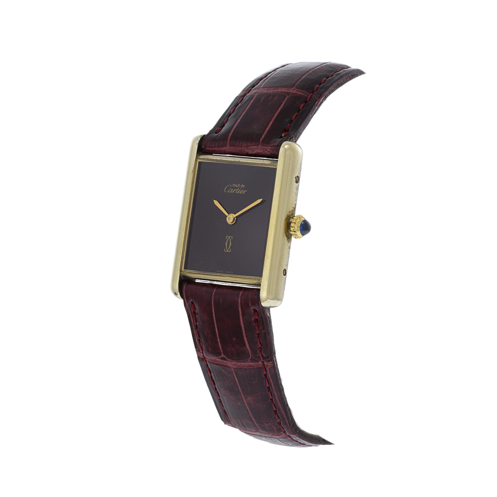 Retro Cartier Must de Cartier Vermeil Tank Manual Wind Watch For Sale