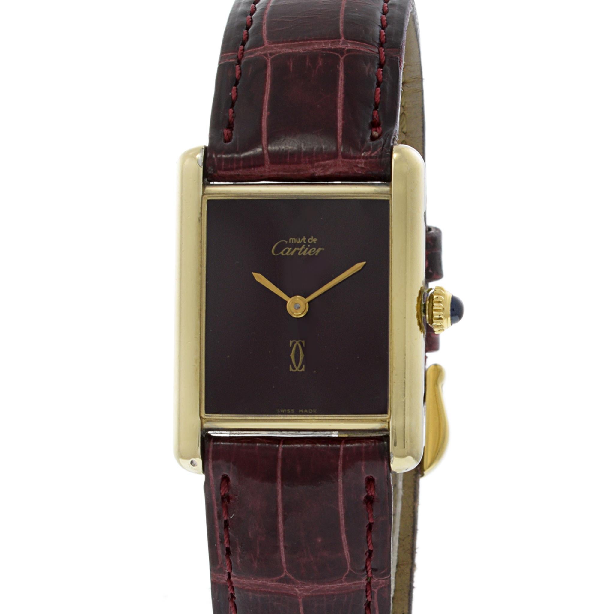 Cartier Must de Cartier Vermeil Tank Armbanduhr mit Handaufzug im Zustand „Gut“ in New York, NY