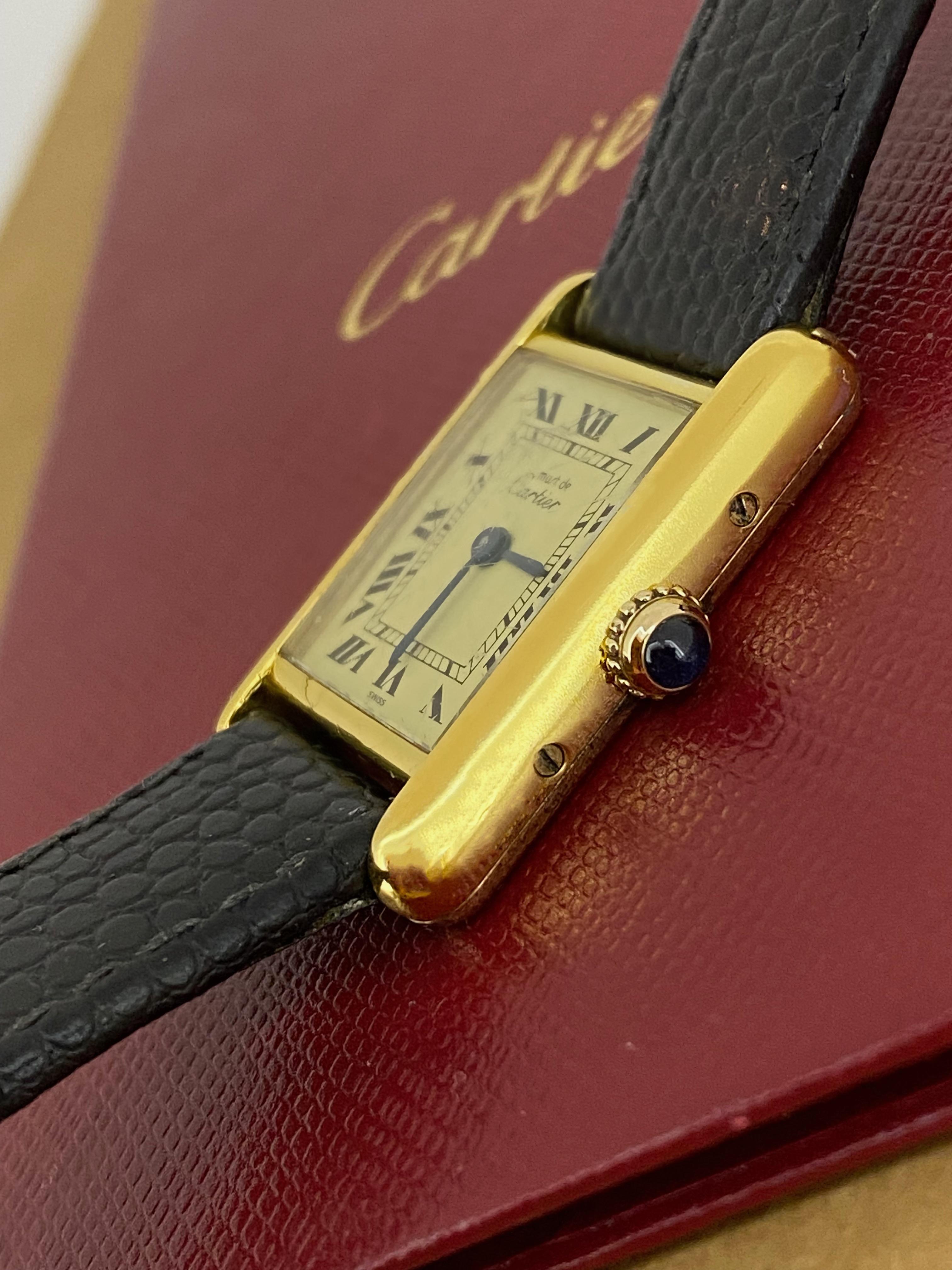 Cartier Must de Cartier Vermeil Tank Quartz Vintage Watch, 21mm x 28mm. In Good Condition In MELBOURNE, AU