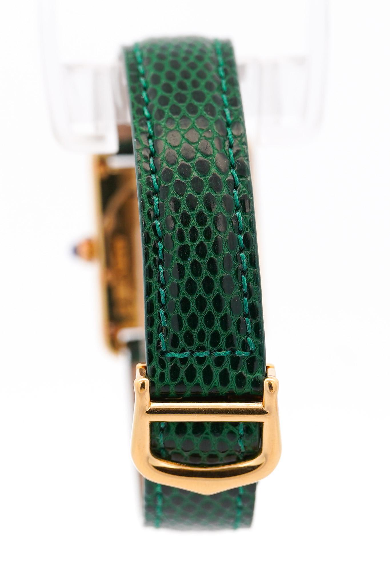Modern Cartier Must de Tank ref. 2415 Watch On Green/Black Leather With Box & Papers