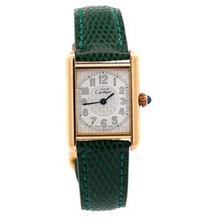 Cartier Must de Tank ref. 2415 Watch On Green/Black Leather With Box & Papers