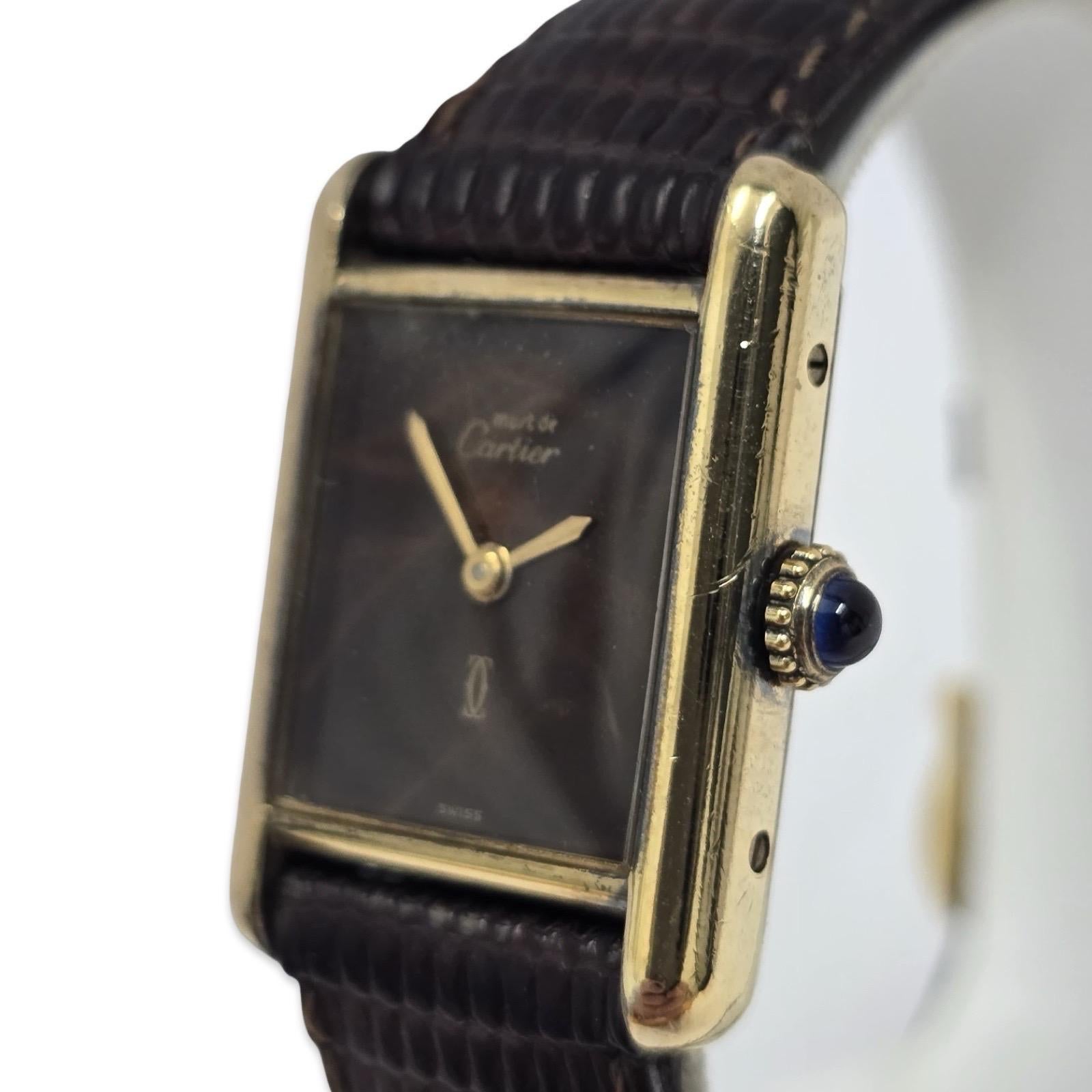 Women's or Men's Cartier Must de Tank Vermeil Watch – 20mm Chocolate Lacquer Dial, Paris For Sale