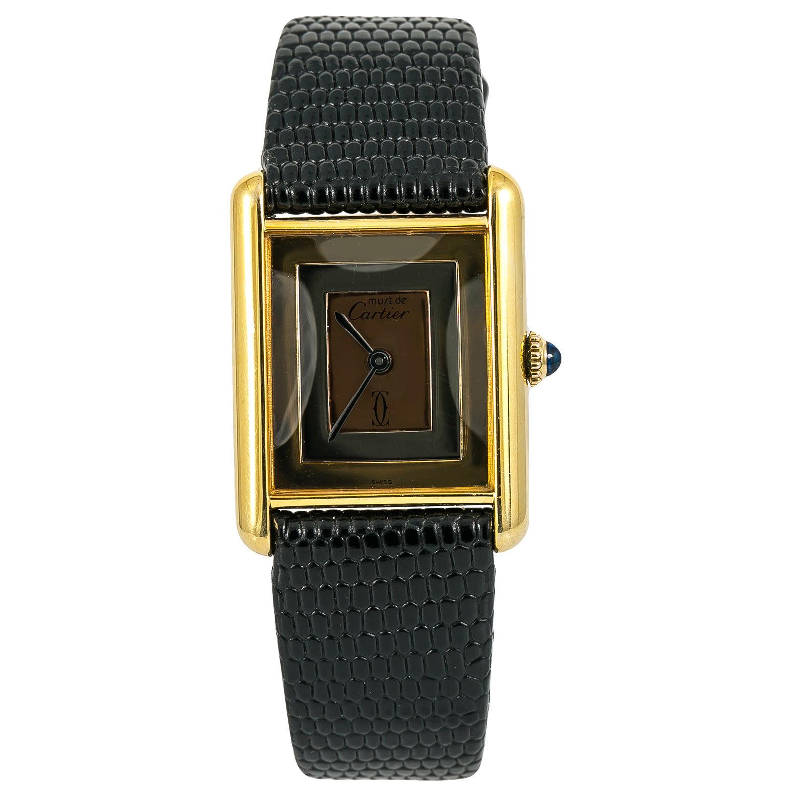 Cartier Must De Tank Women Watch Mechanical Hand Wind 925 Gold Plated