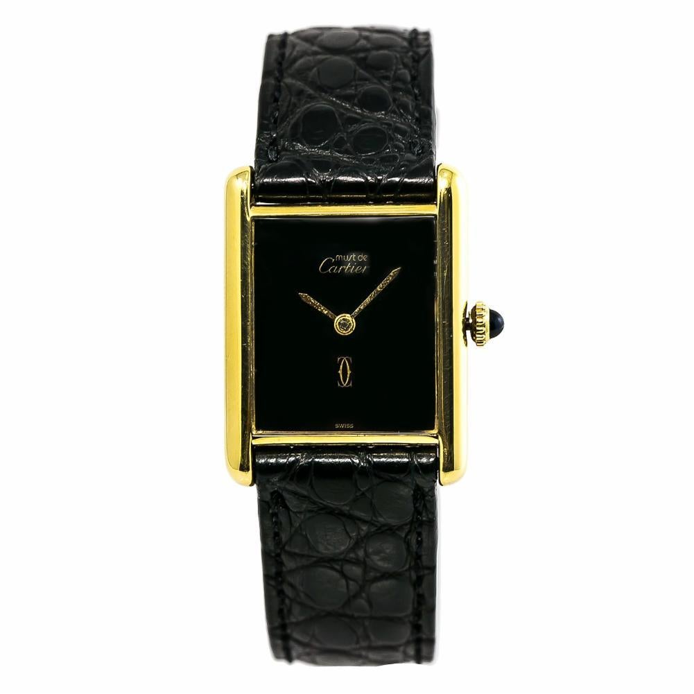 Cartier Must De Tank Women's Hand Winding Watch 925 Silver Gold-Plated