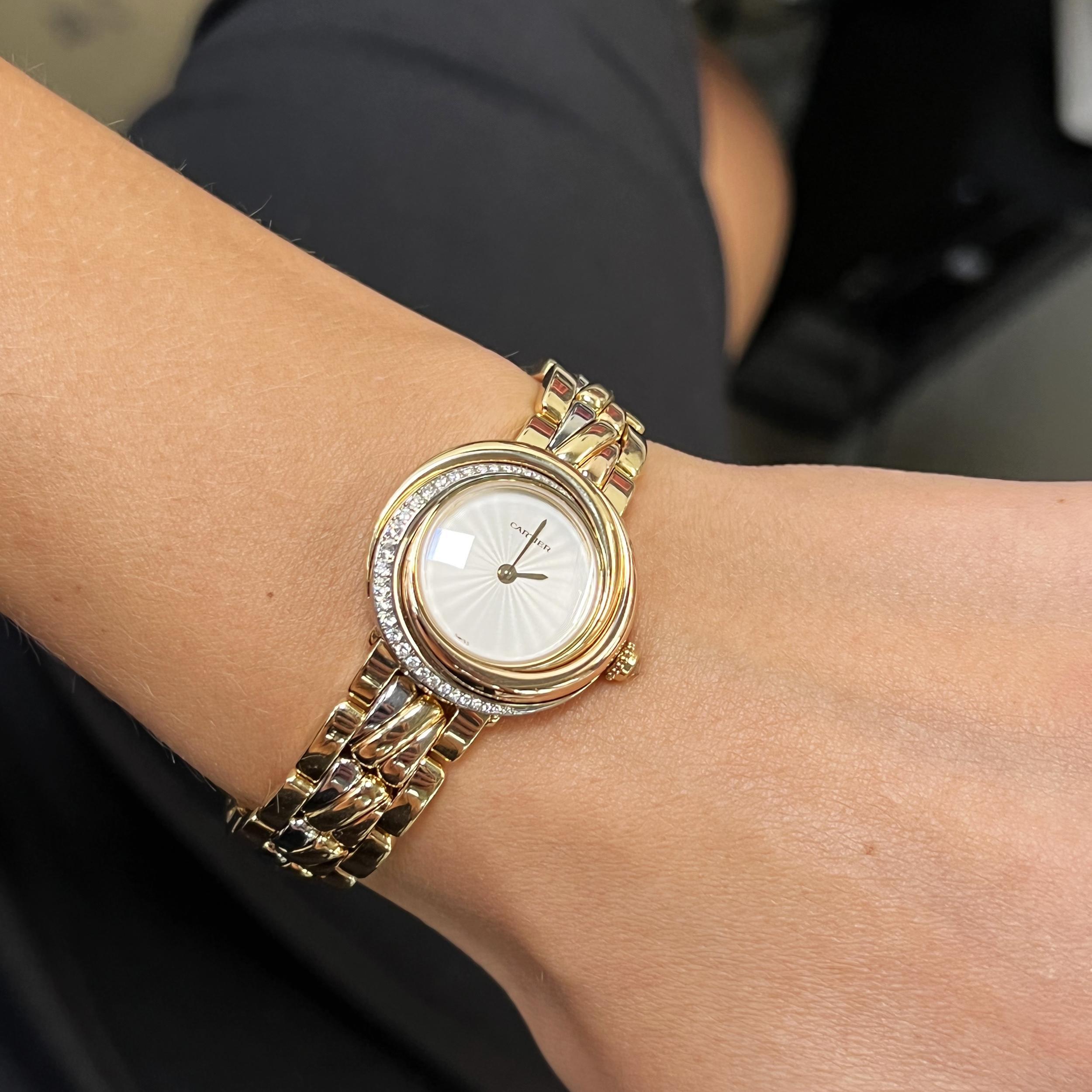 Women's or Men's Cartier Must De Trinity 18k Gold Diamond White Dial Quartz Ladies Watch 2357 For Sale