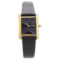 Cartier Must de Vermeil Tank Quarzuhr mit schwarzem Zifferblatt