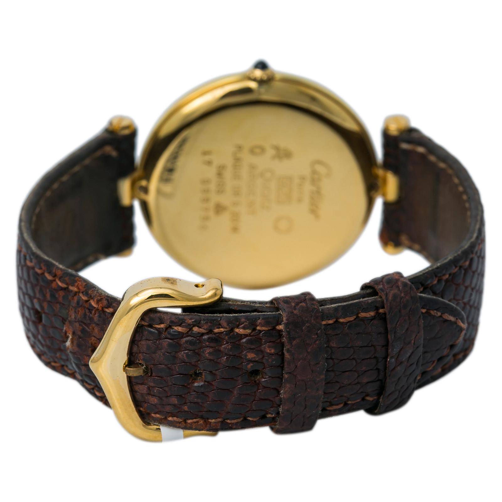 Cartier Must De Vintage Unisex Quartz Watch Gold Plated 925 Rare Wood Dial 30MM
