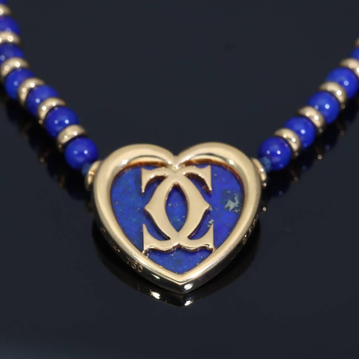 Cartier MUST Herz Double C Lapislazuli 18K Gelbgold Anhänger Halskette im Angebot 5