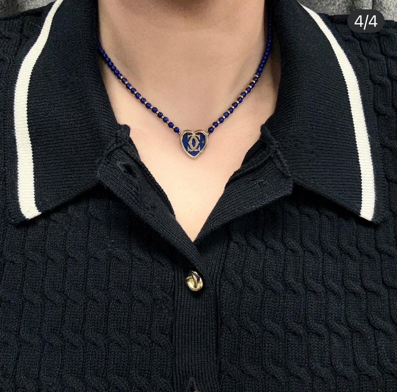 Cartier MUST Herz Double C Lapislazuli 18K Gelbgold Anhänger Halskette im Angebot 7