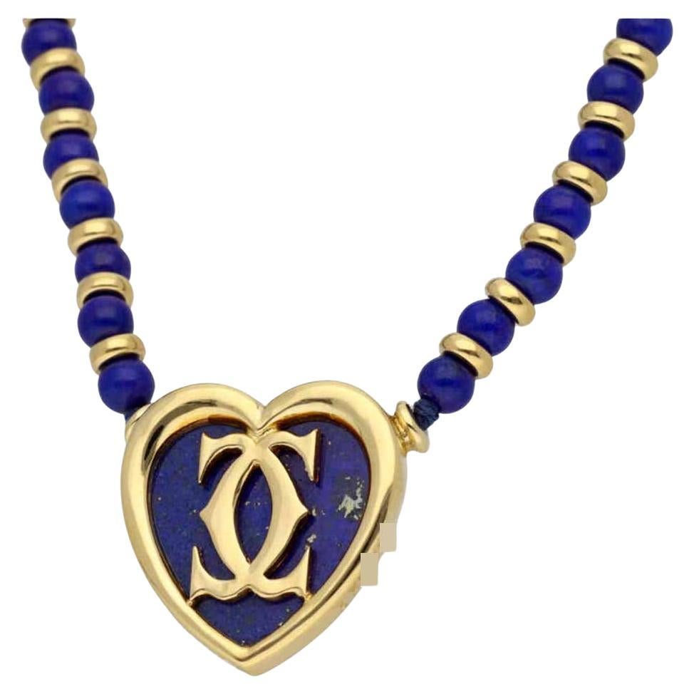 Cartier MUST Heart Double C Lapis lazuli 18K Yellow Gold Pendant Necklace