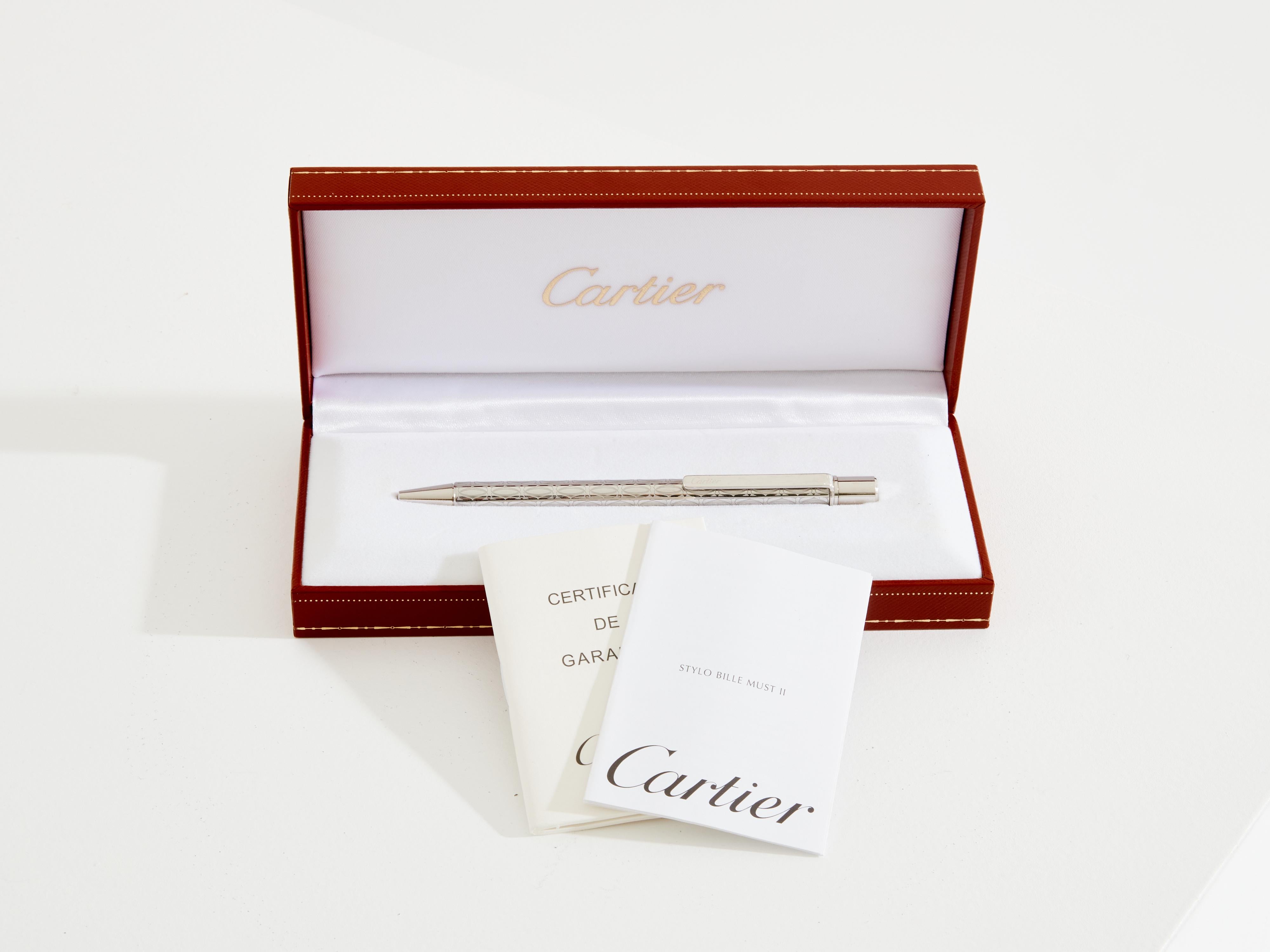 Silver Plate Cartier Must II ballpoint pen silver plated and palladium 1980s For Sale