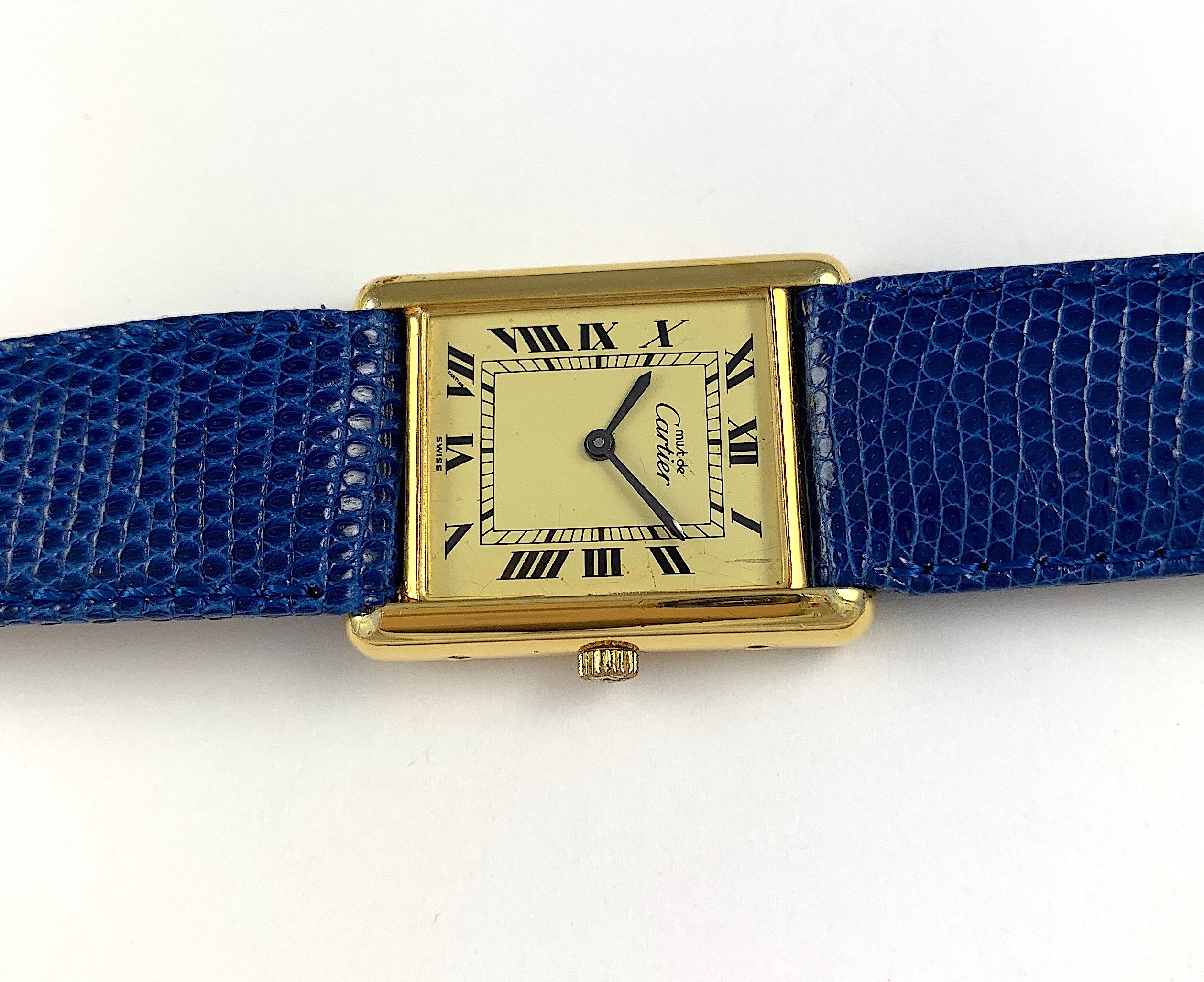 Cartier Must Tank Manual Wind Gold-Plated Watch In Good Condition In New York, NY