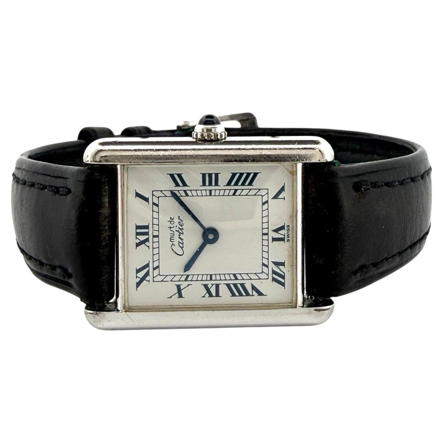 Cartier Must Tank Vermeil Montre à Quartz Argent Sterling Grand Modèle Vintage 1990