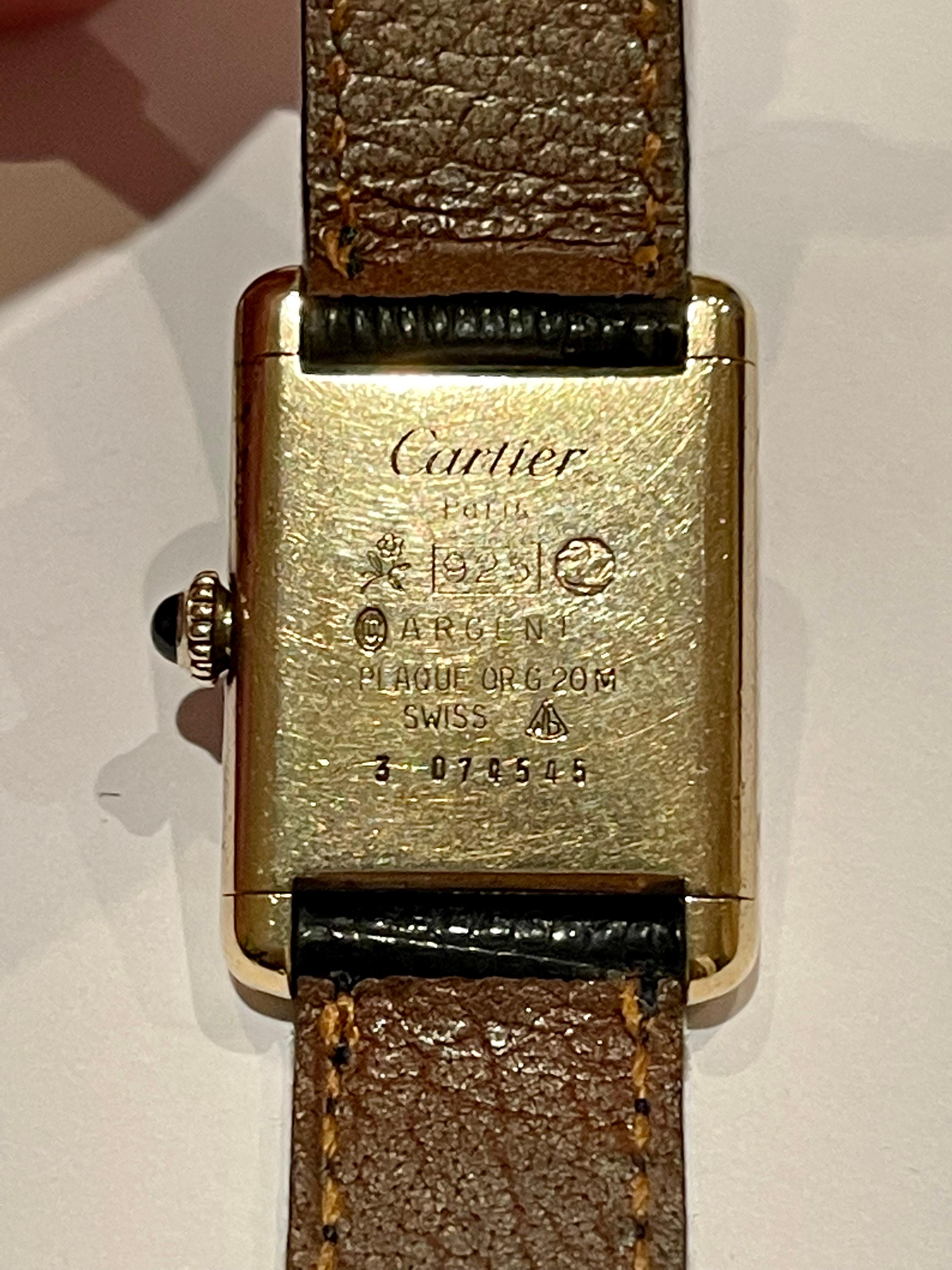 Cartier, Must Tank Watch in Silver Vermeil For Sale 3