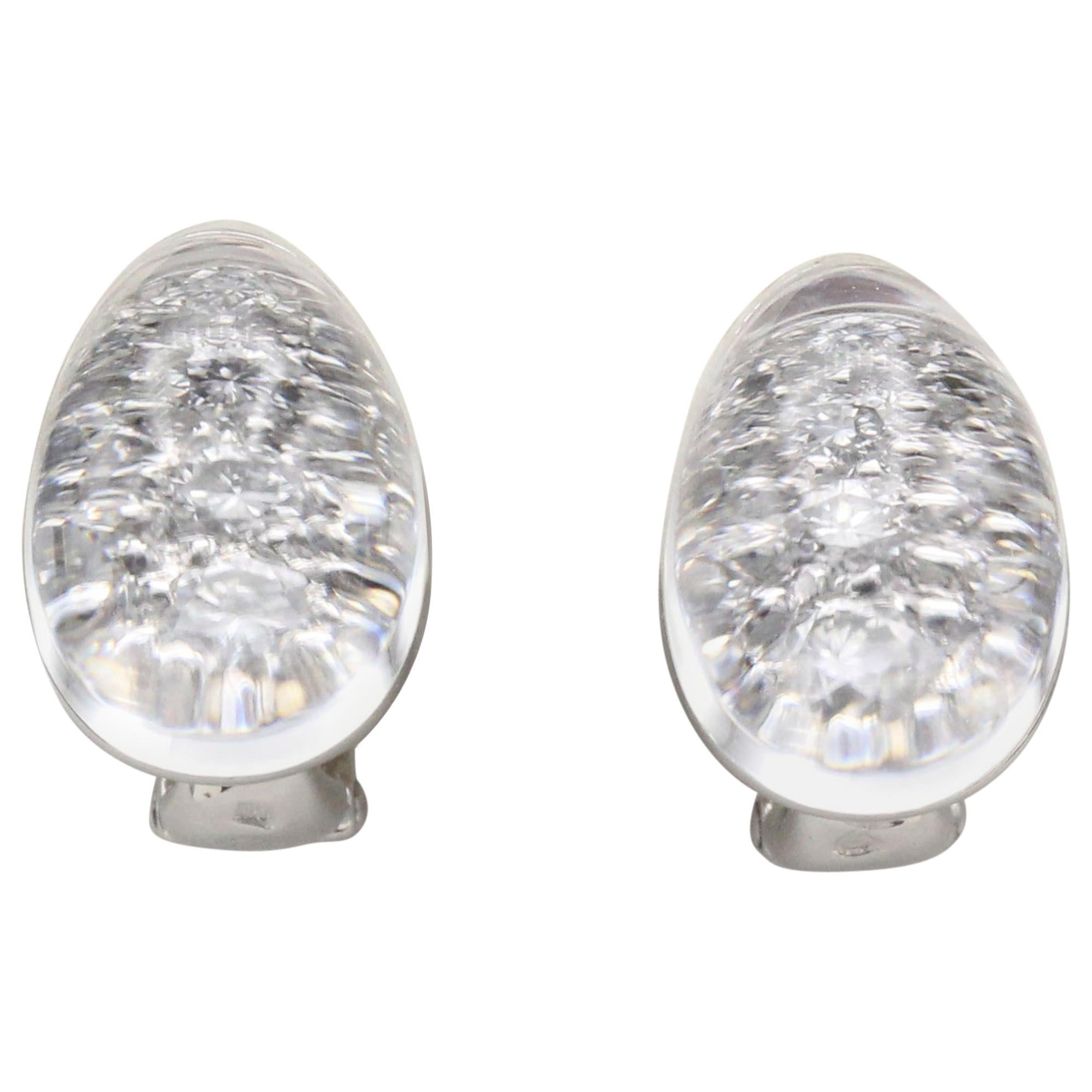 Cartier Myst Rock Crystal Diamond 18 Karat White Gold Dome Earring