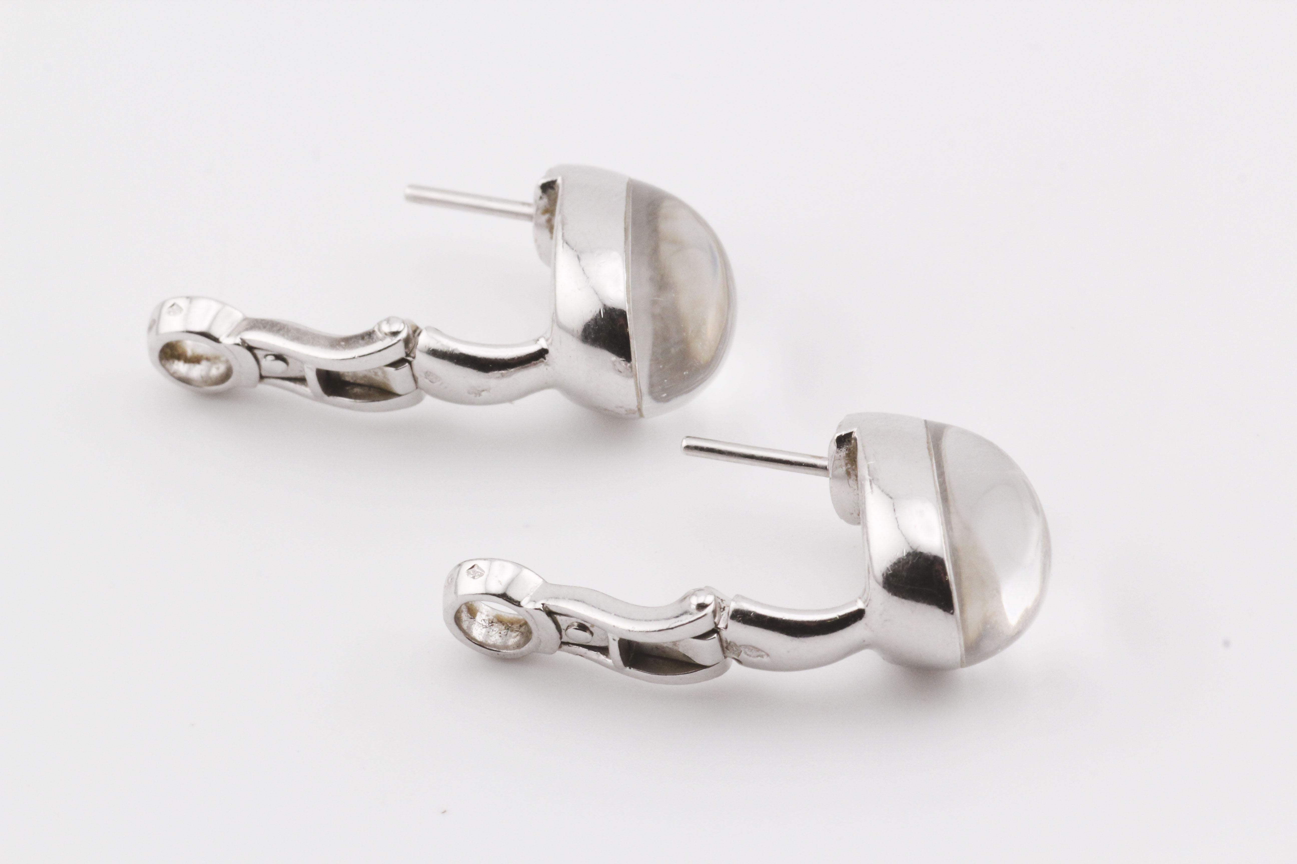 Cabochon Cartier Myst Rock Crystal Diamond 18 Karat White Gold Dome Earrings For Sale