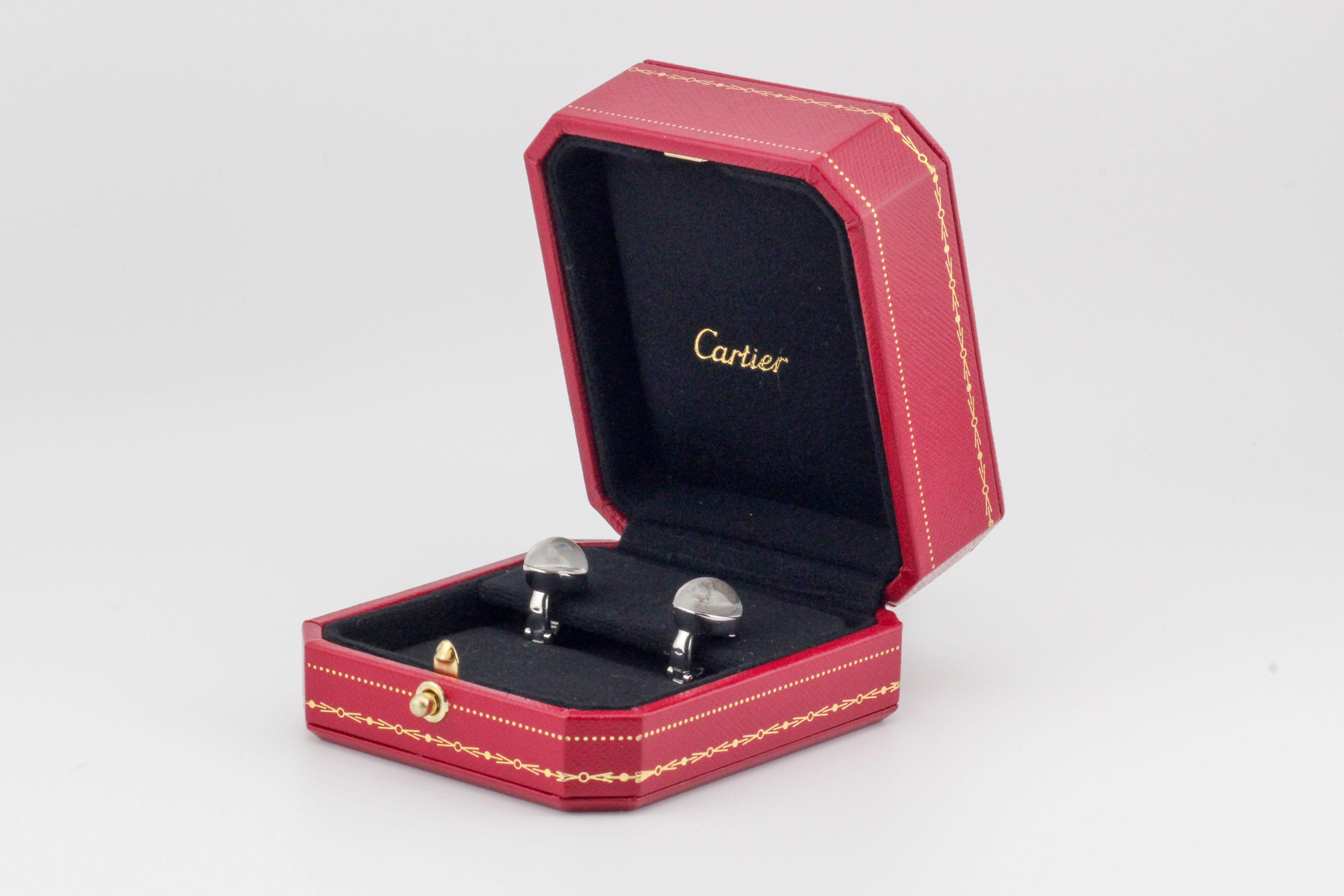 Cartier Myst Rock Crystal Diamond 18 Karat White Gold Dome Earrings For Sale 2