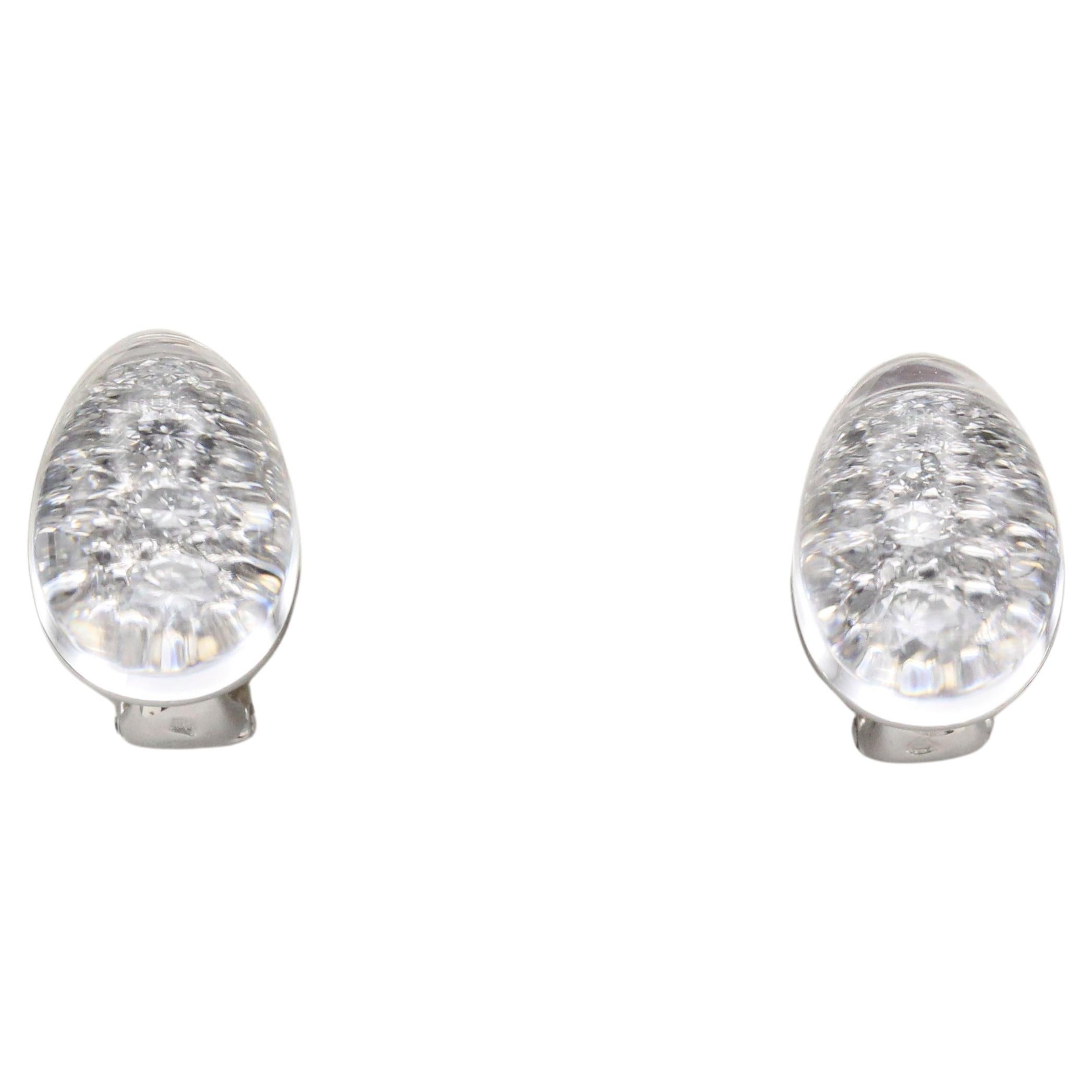 Cartier Myst Rock Crystal Diamond 18 Karat White Gold Dome Earrings For Sale
