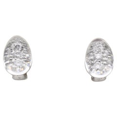 Vintage Cartier Myst Rock Crystal Diamond 18 Karat White Gold Dome Earrings
