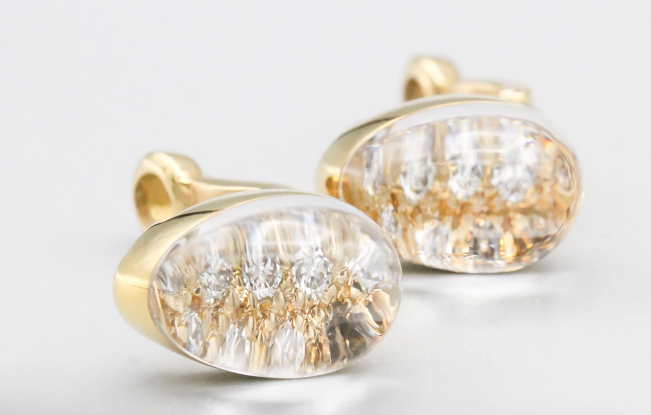 Round Cut Cartier Myst Rock Crystal Diamond 18 Karat Yellow Gold Dome Earrings