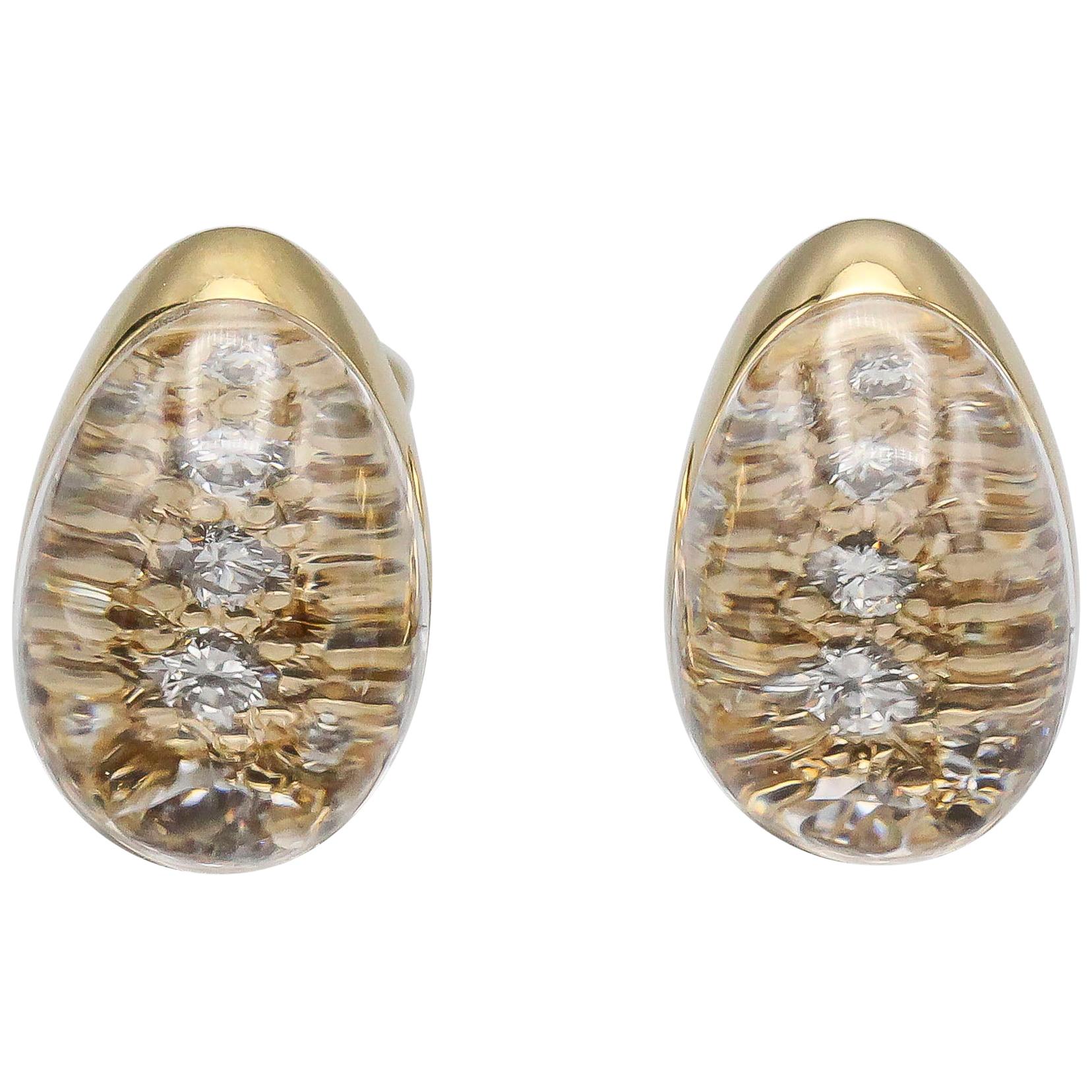 Cartier Myst Rock Crystal Diamond 18 Karat Yellow Gold Dome Earrings