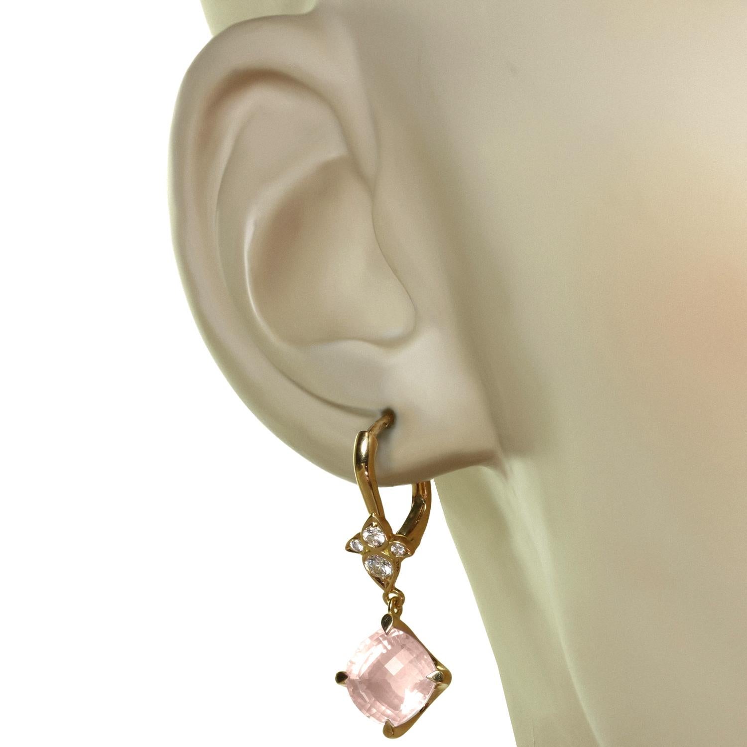 Taille ronde CARTIER Boucles d'oreilles Mysterieuse en or rose, quartz rose et diamants en vente