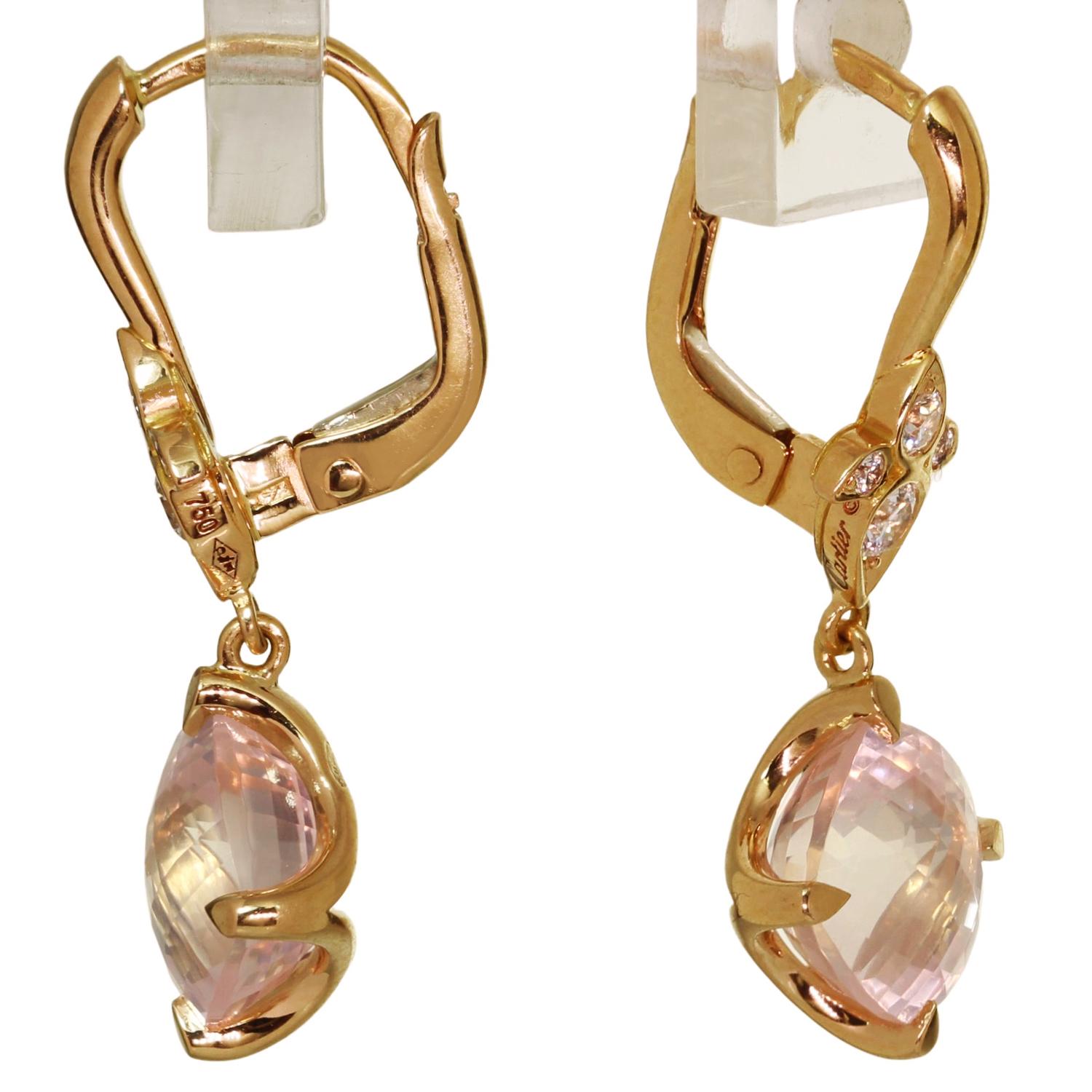 CARTIER Boucles d'oreilles Mysterieuse en or rose, quartz rose et diamants Excellent état - En vente à New York, NY