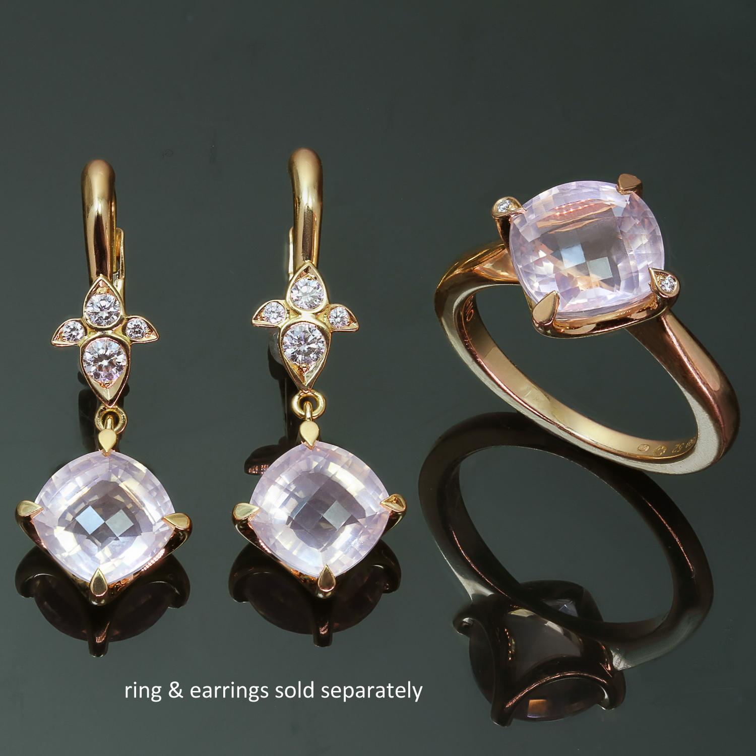 Round Cut CARTIER Mysterieuse Diamond Rose Quartz Rose Gold Earrings For Sale