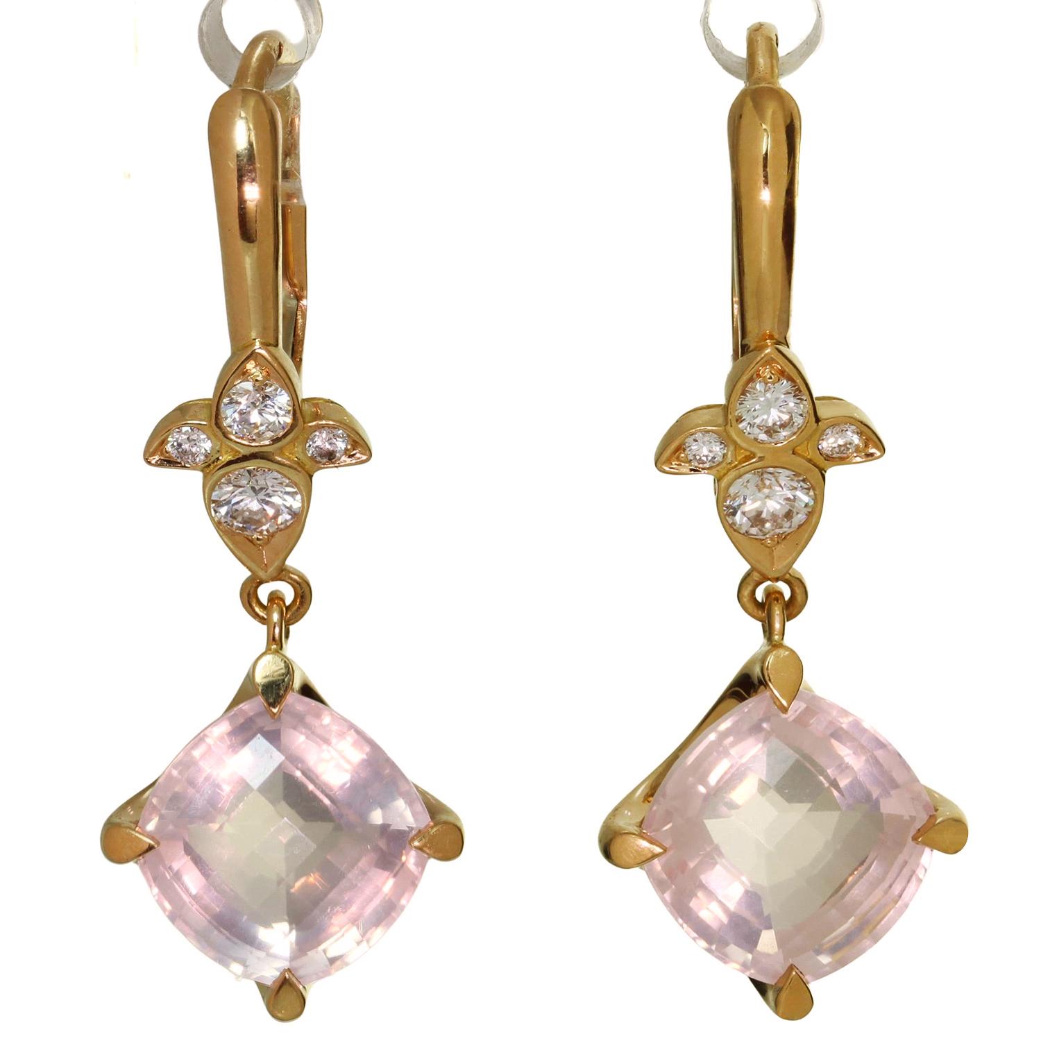 CARTIER Mysterieuse Diamond Rose Quartz Rose Gold Earrings In Excellent Condition For Sale In New York, NY