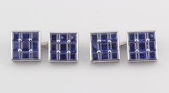 Cartier Mystery Set Sapphire Platinum Cufflinks 3 Studs Set