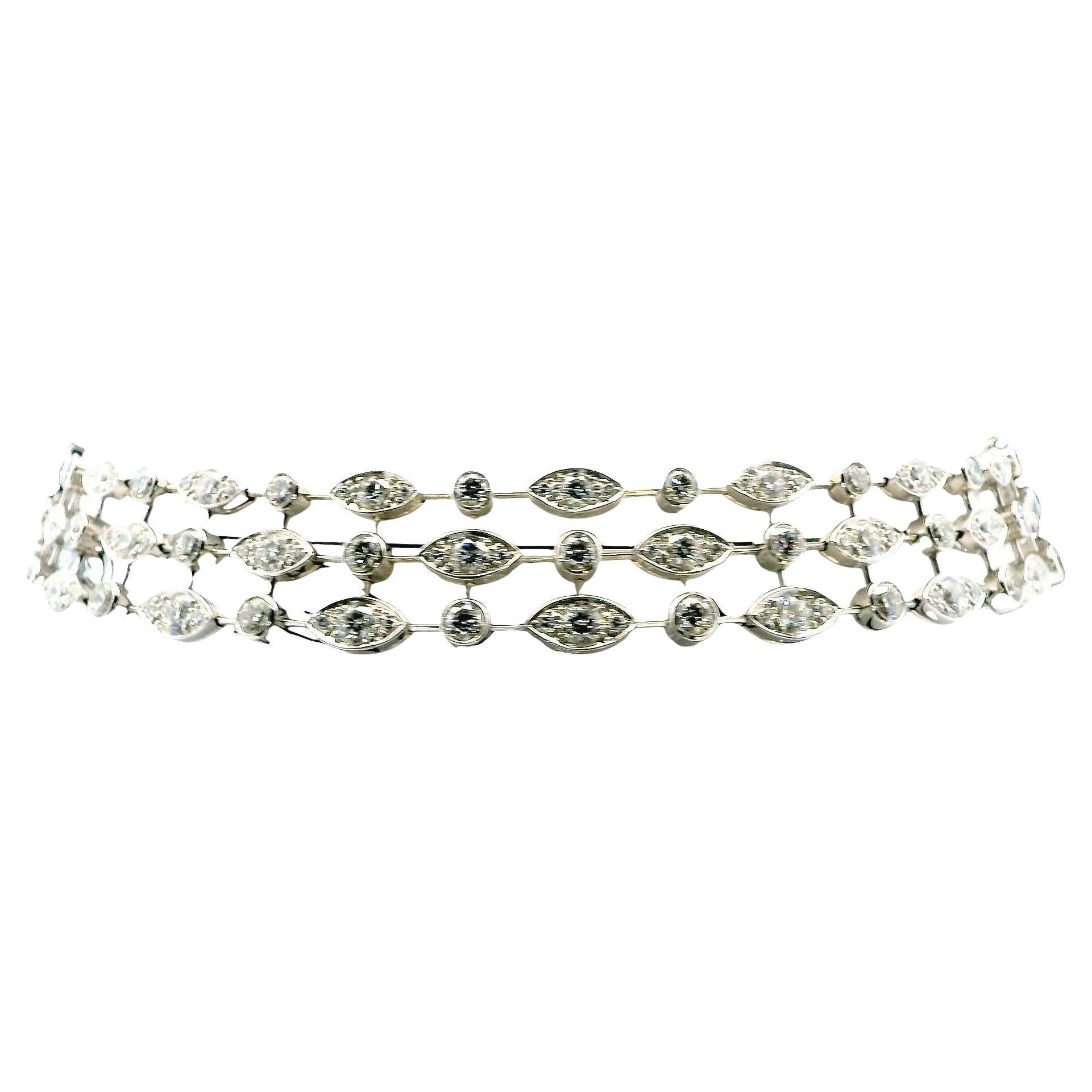 Cartier Naiade Choker 3 Row Diamonds & 18K White Gold Necklace