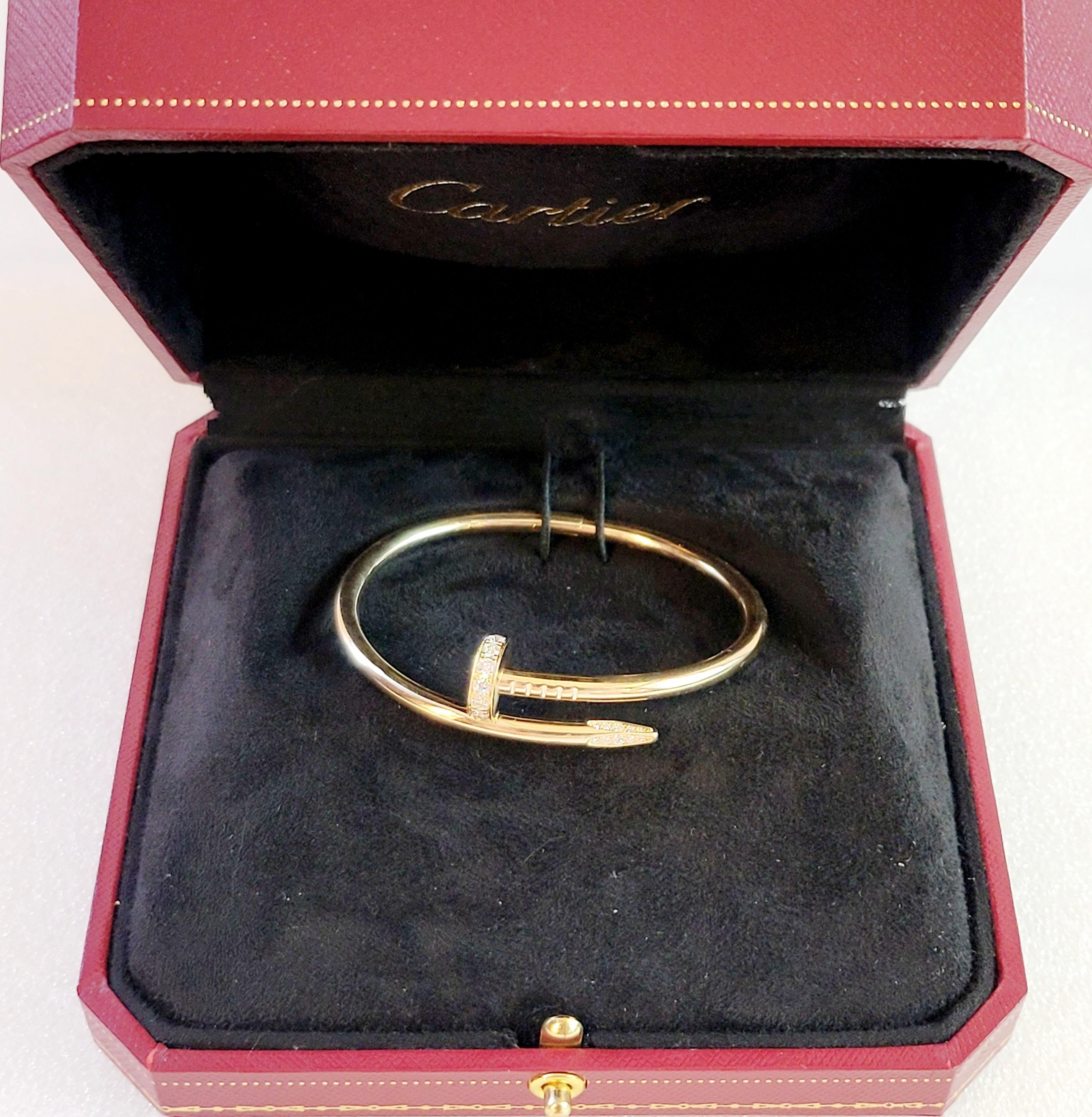 Brilliant Cut Cartier Nail Bracelet in 18K yellow Gold with Diamonds Size 15 For Sale