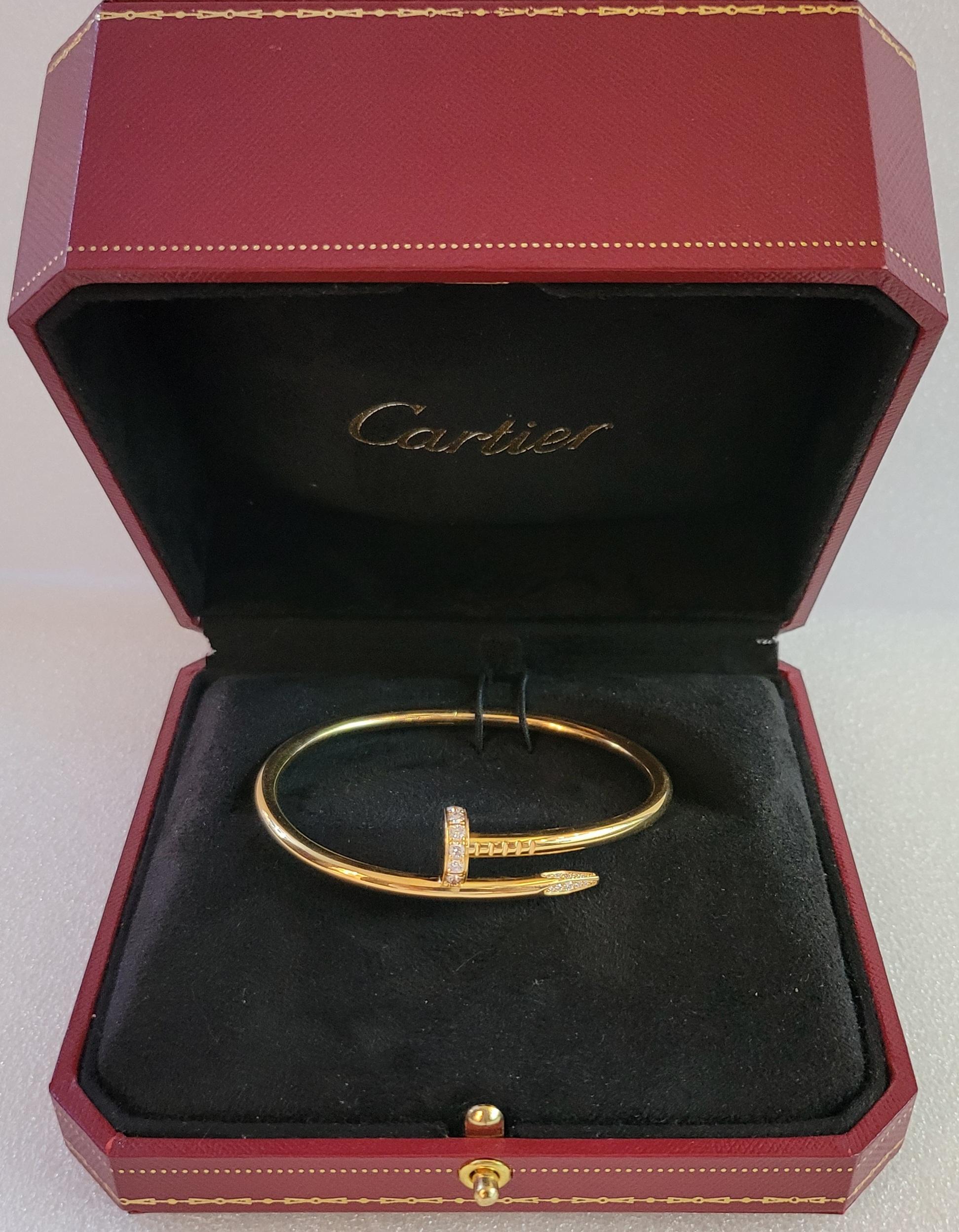 Brilliant Cut Cartier Nail Bracelet in 18K Yellow Gold with Diamonds Size 17 For Sale