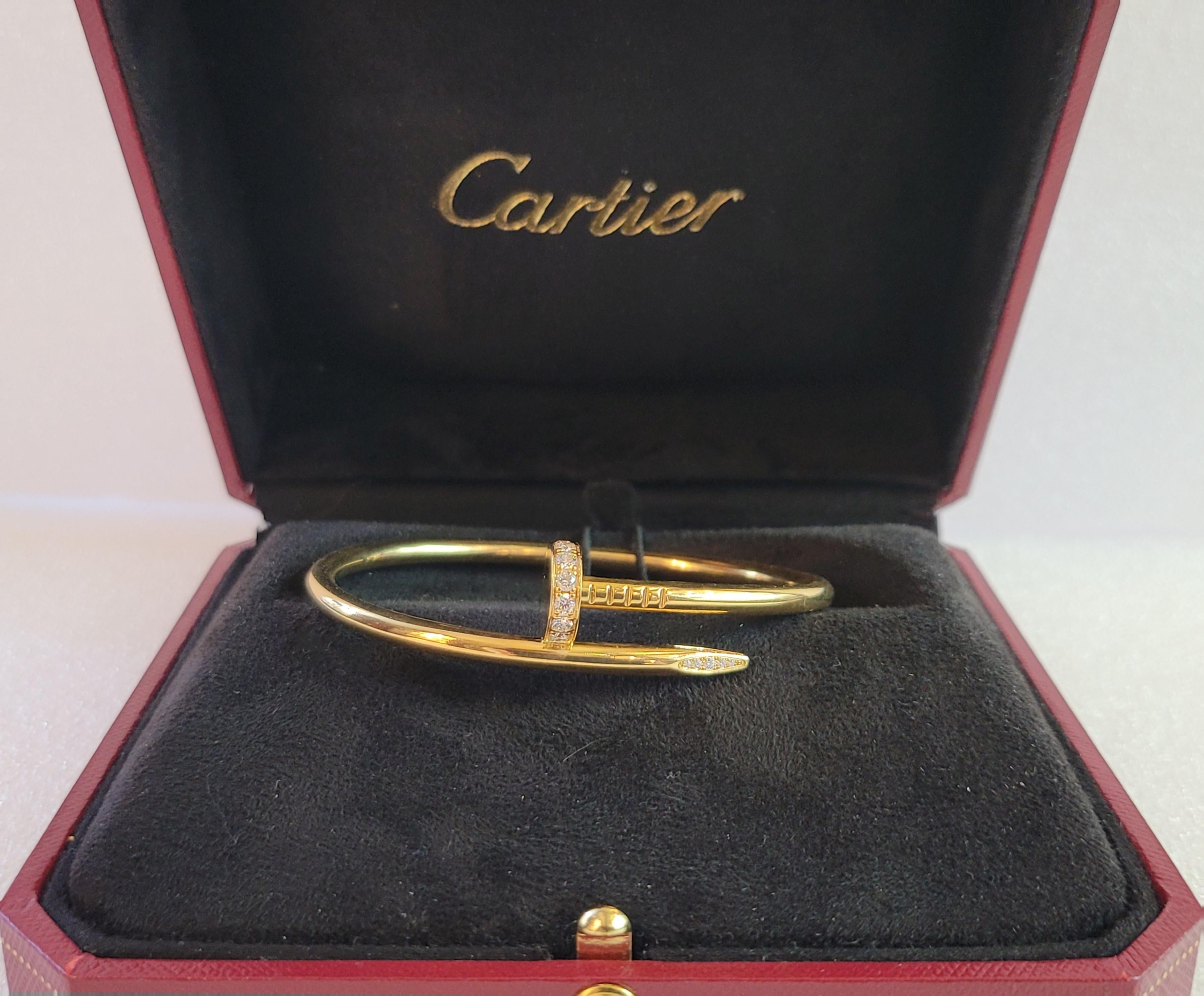 Cartier Nail Bracelet in 18K Yellow Gold with Diamonds Size 17 In Excellent Condition For Sale In New York, NY